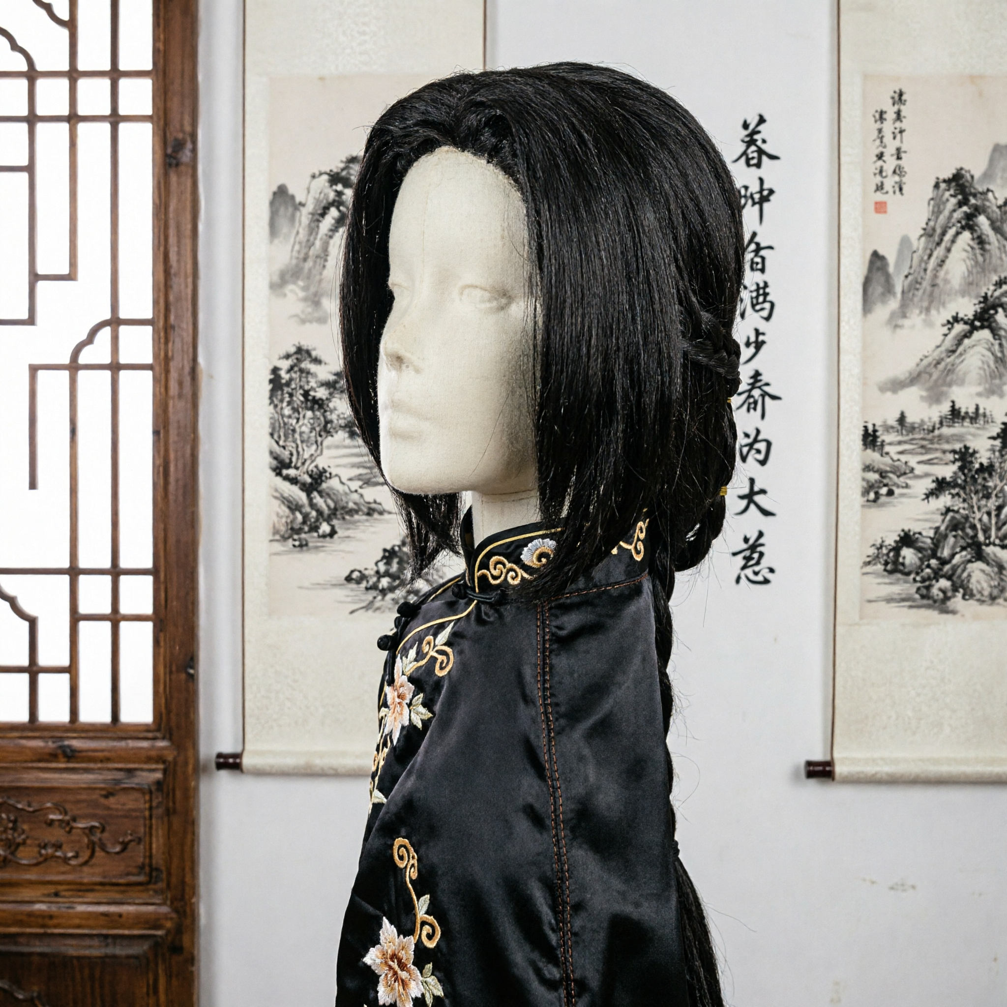 Traditionelle antike chinesische schwarze Perücke für Hanfu-Cosplay, historisches Drama-Kostüm, geflochtenes Haarteil für Frauen - Asian Costume