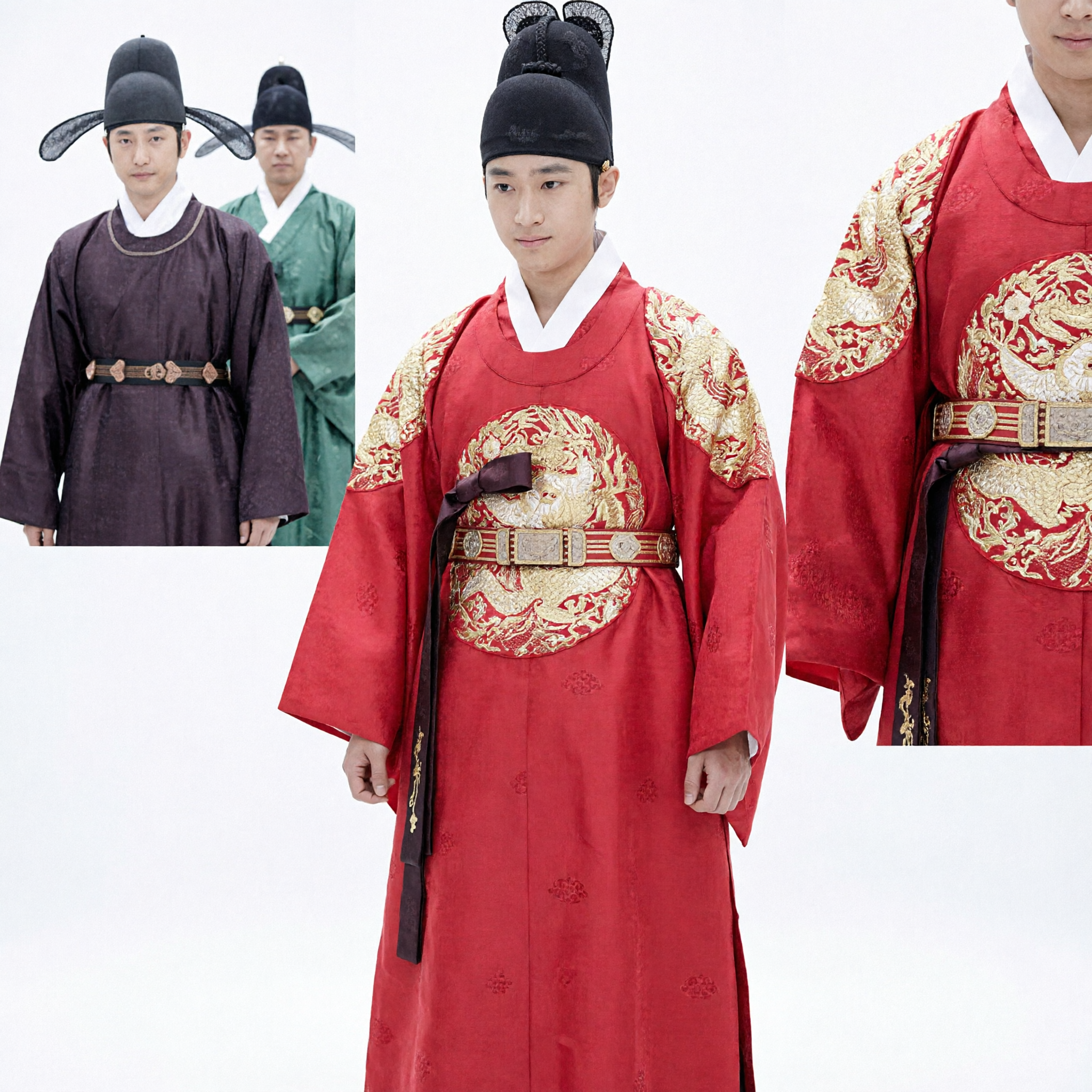 Vestito Tradizionale Coreano da Re Hanbok, Veste Rossa del Drago Gonryongpo per Uomini, Ricostruzione Storica, Matrimonio - Asian Costume