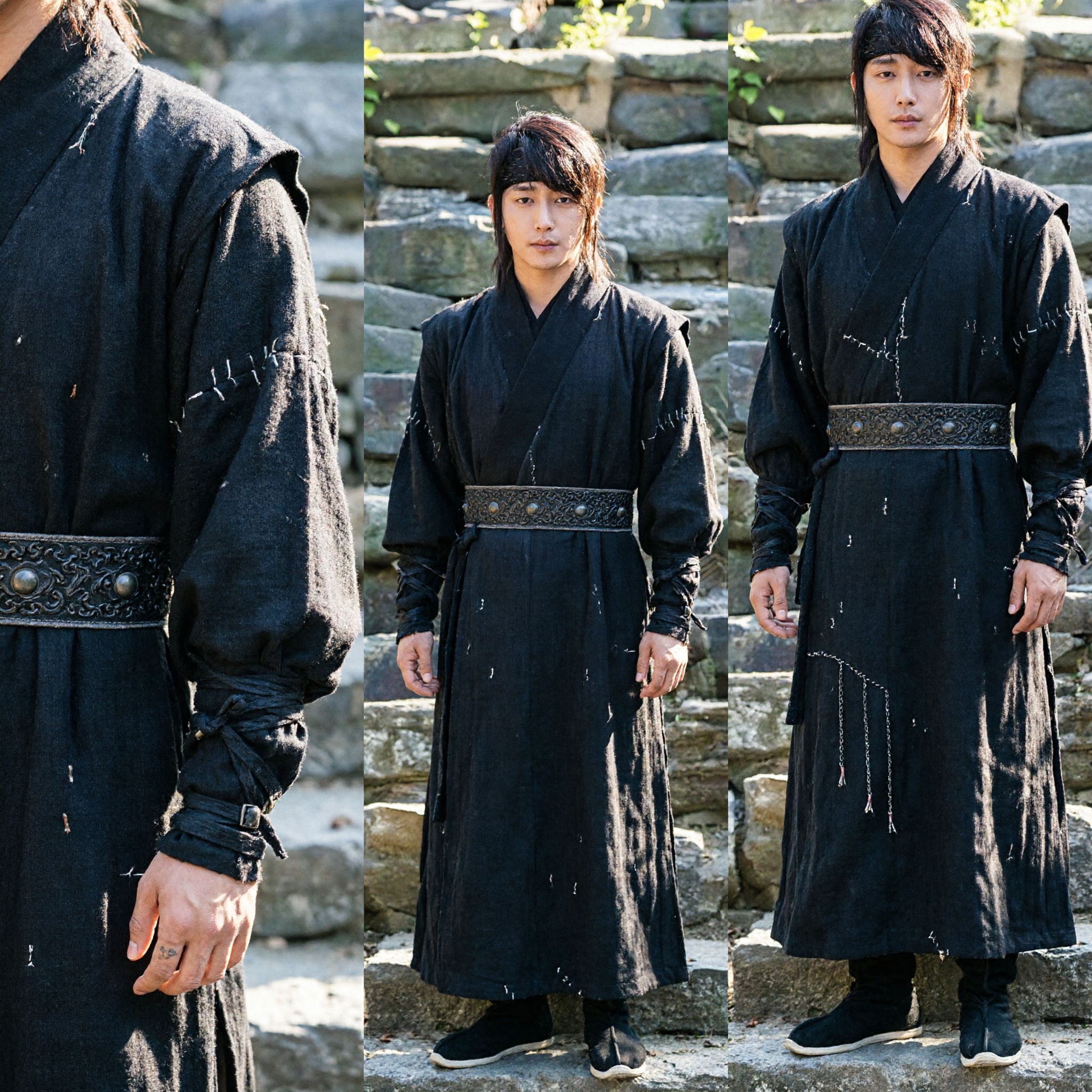Antikes traditionelles schwarzes Schwertkämpfer-Robe, asiatisches historisches Kostüm für Cosplay und Bühnenauftritt - Asian Costume