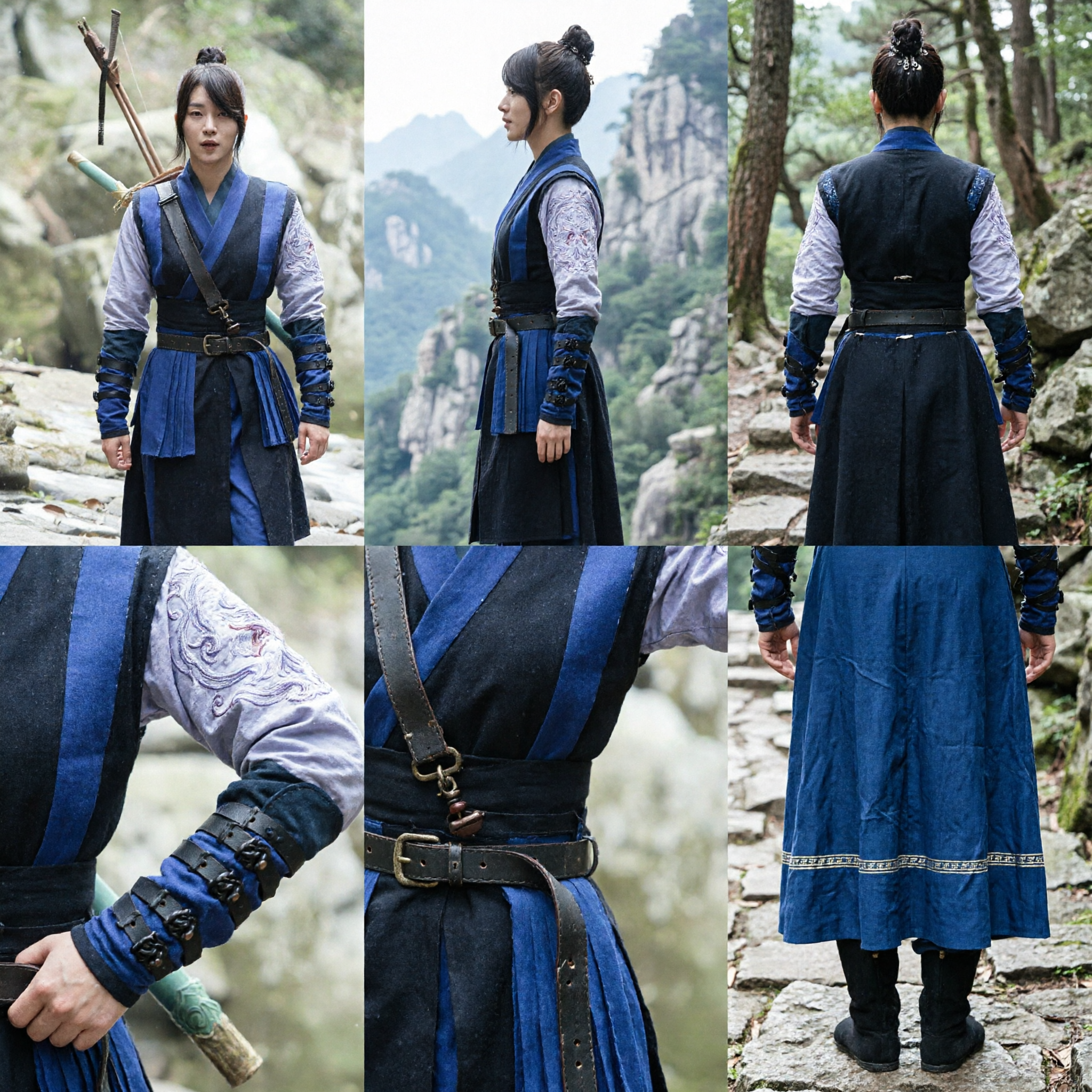 Antikes chinesisches Wuxia-Schwertkämpferin blaues Hanfu-Kostüm, traditionelles Kampfkunst-Cosplay-Outfit für Frauen - Asian Costume