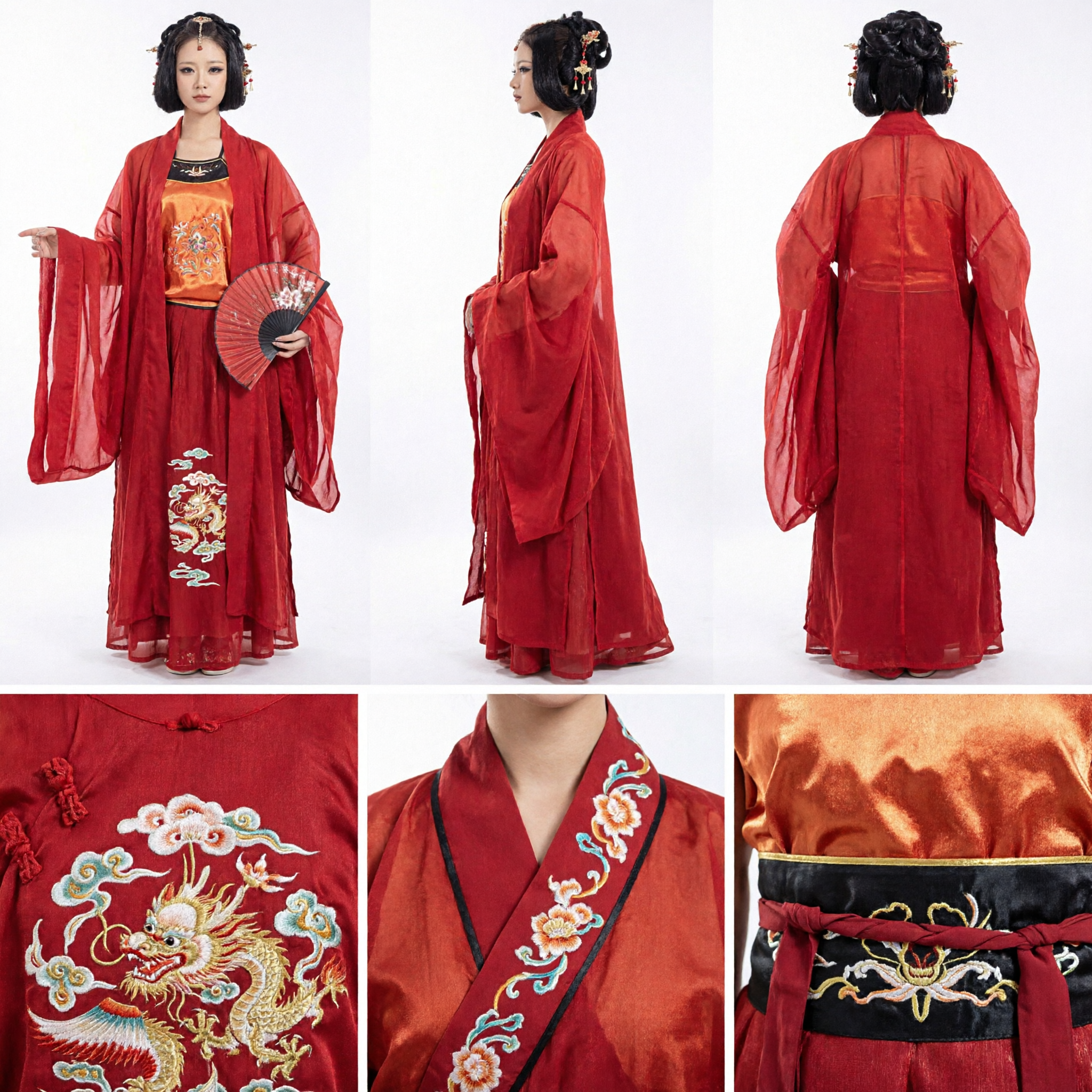 Costume Hanfu Rouge Élégant Traditionnel Chinois, Robe Ancienne de la Dynastie Tang pour Femmes, Performance Scénique et Cosplay - Asian Costume