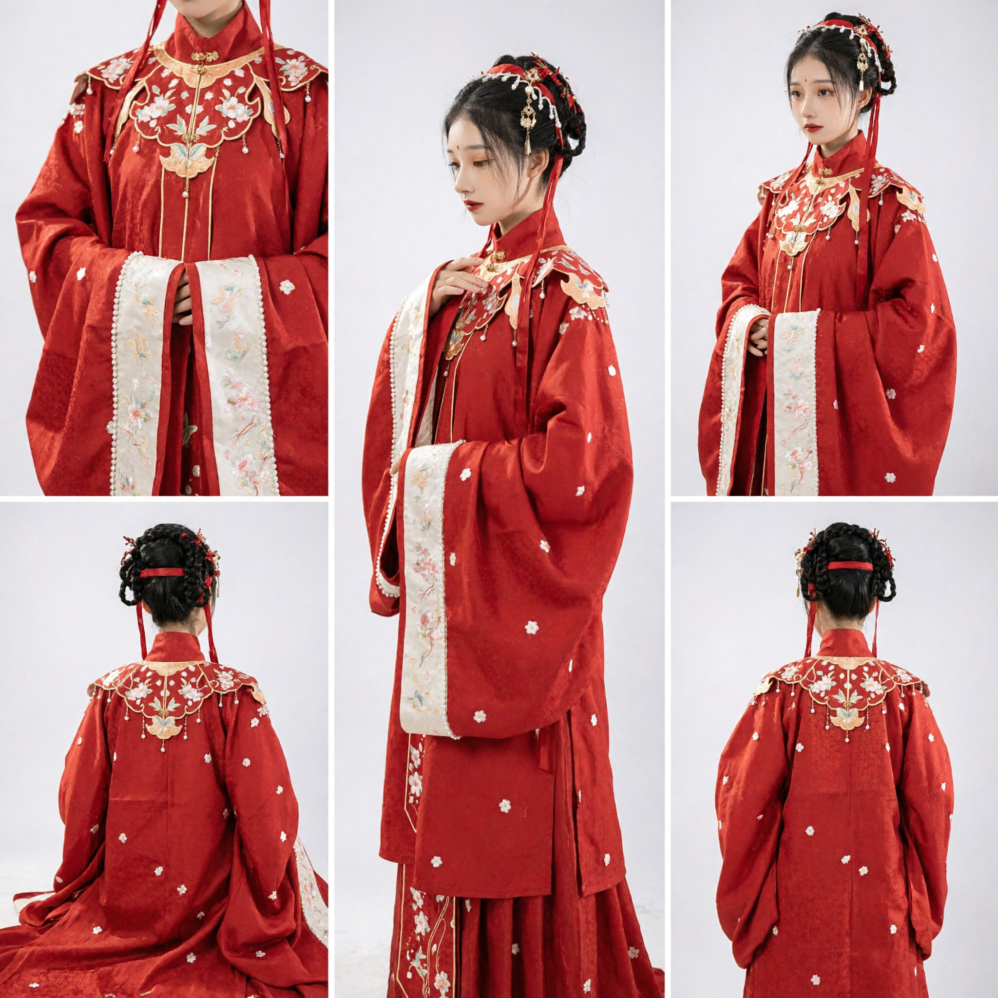 Chinese Traditional Red Hanfu Wedding Dress for Women Ming Dynasty Style Embroidered Ancient Costume - Asian Costume