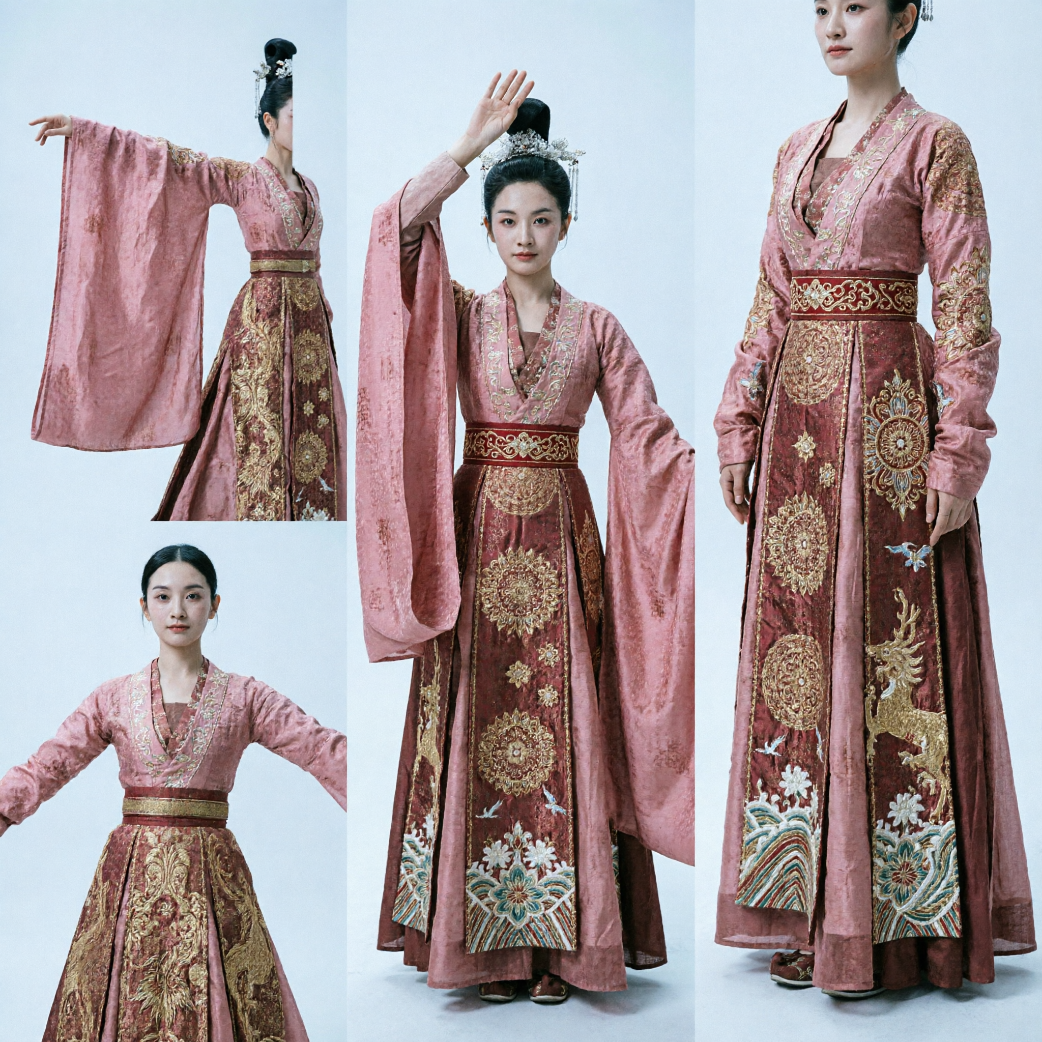Traditioneel Chinees Tang-dynastie Hanfu-danskostuum Oude Paleisdame Geborduurde Roze Jurk voor Vrouwen Optreden - Asian Costume
