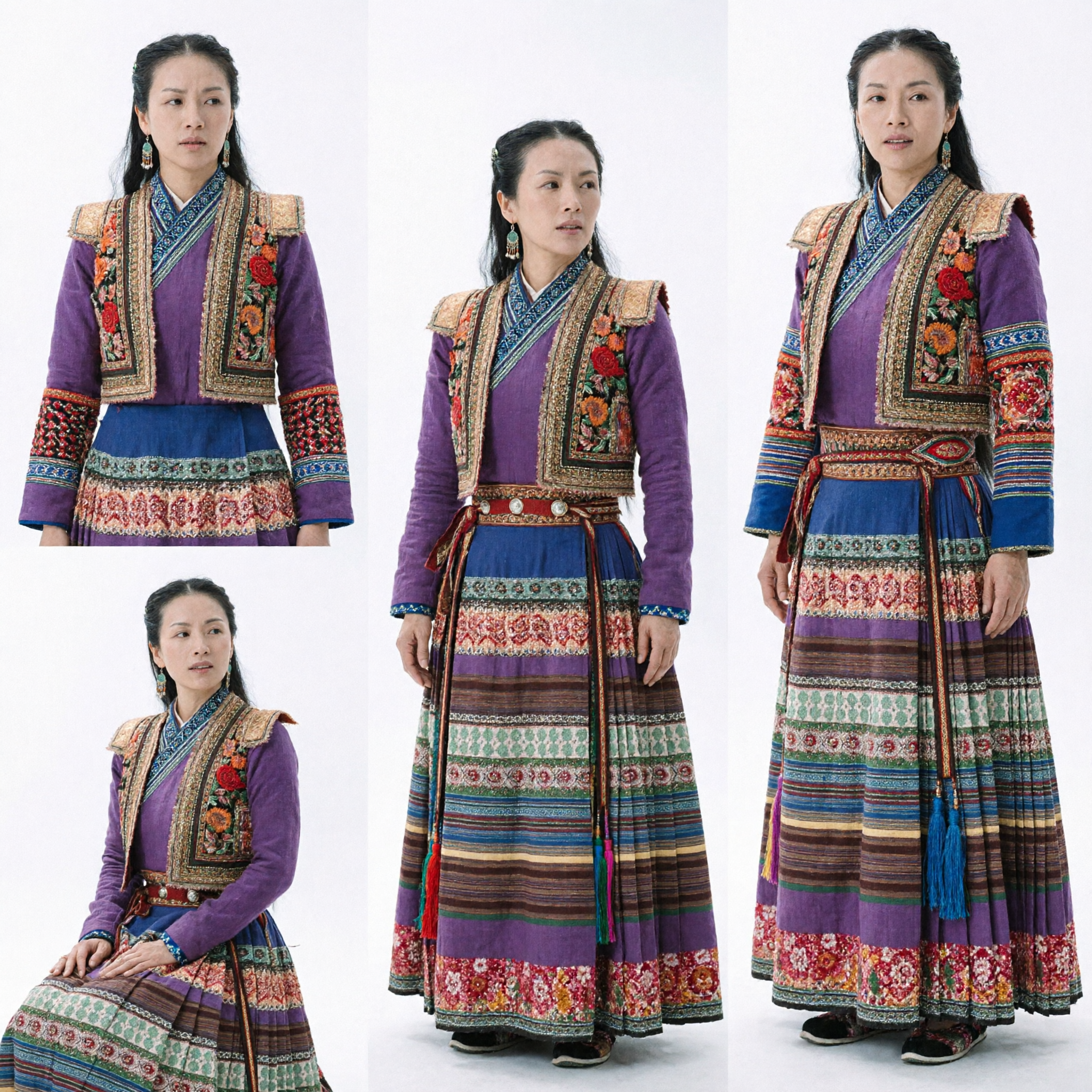 Traje de Estilo Tibetano Chinês Tradicional Roxo Bordado Robe de Minoria Étnica para Mulheres para Cosplay Histórico e Fotografia - Asian Costume