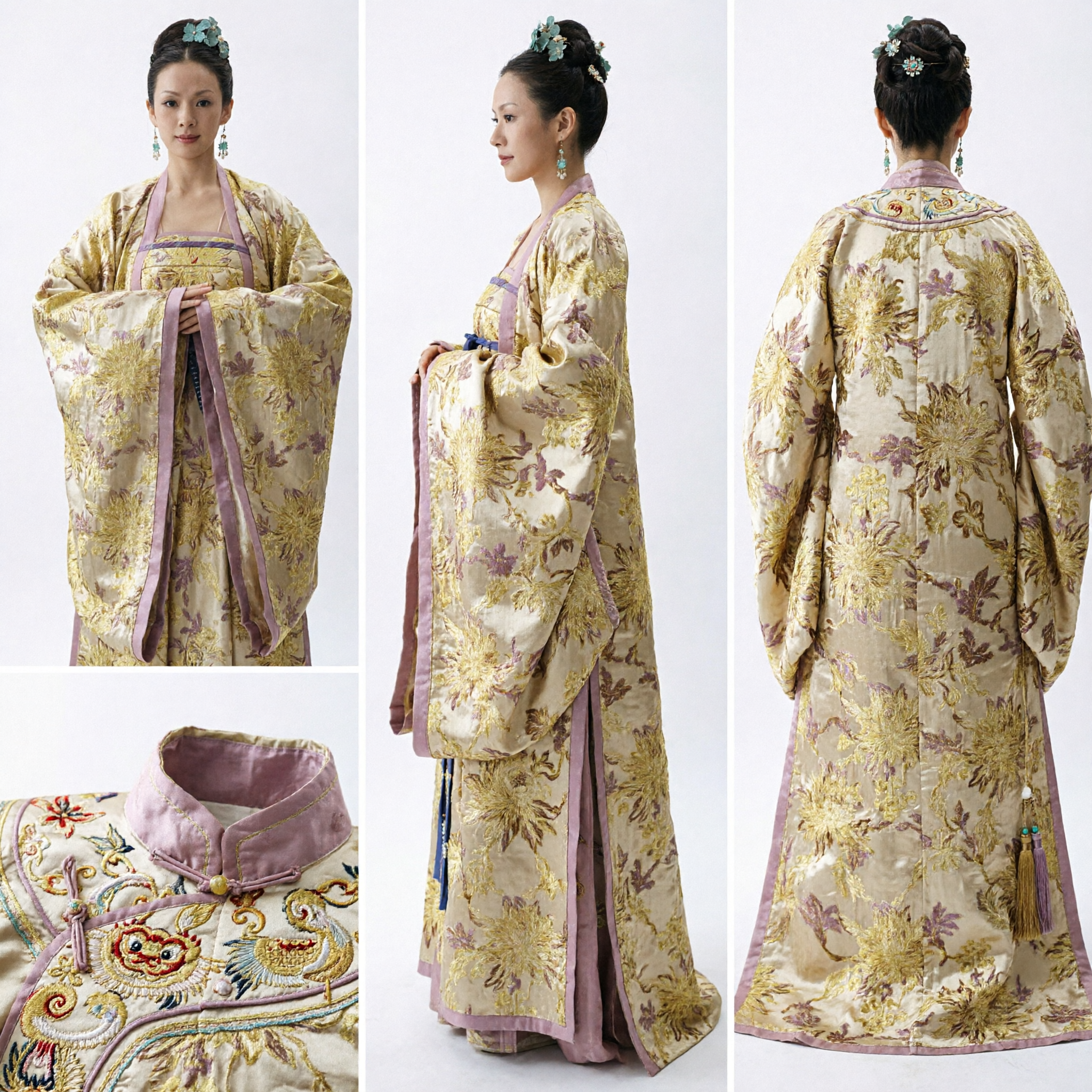 Costume Tradizionale Antico Cinese Hanfu Dinastia Tang Dama di Palazzo Abito Giallo Floreale per Donne Cosplay - Asian Costume