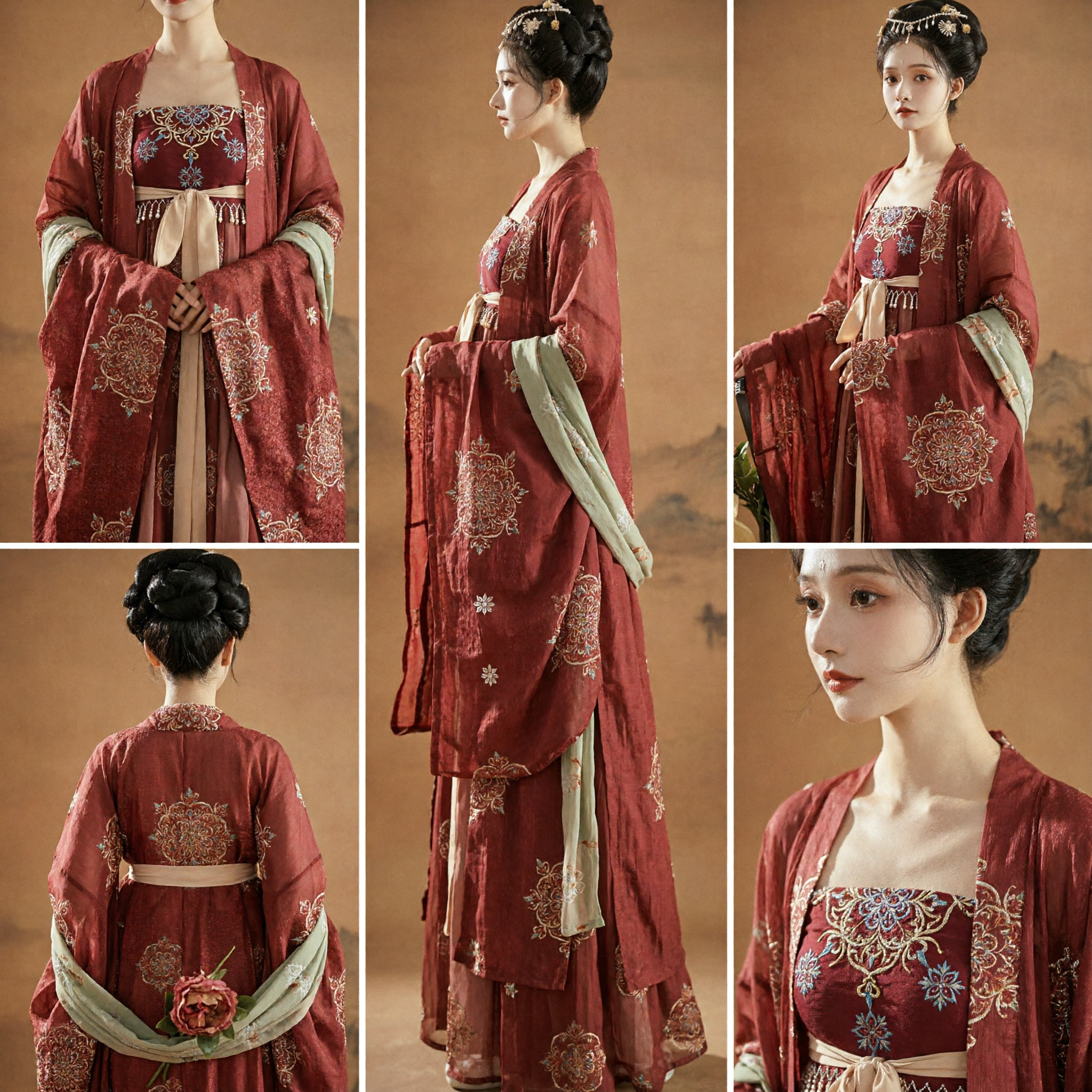 Traditioneel Chinees Hanfu Tang-dynastie Kostuum Rood Geborduurde Jurk met Wijde Mouwen voor Vrouwen Oud Optreden - Asian Costume