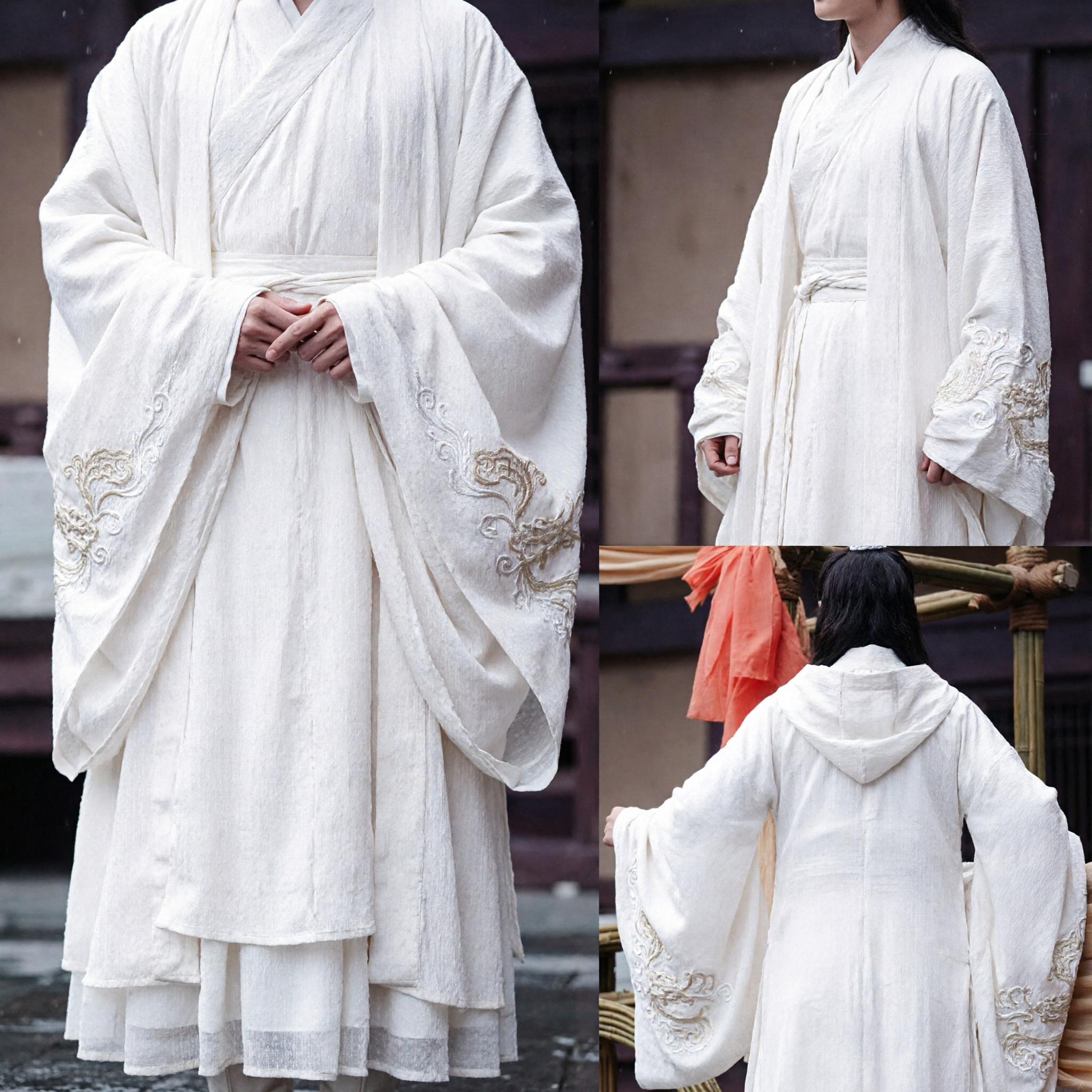 Costume Antico Cinese Hanfu Bianco per Uomini Veste Tradizionale da Spadaccino Outfit Wuxia Cosplay per Fotografia - Asian Costume