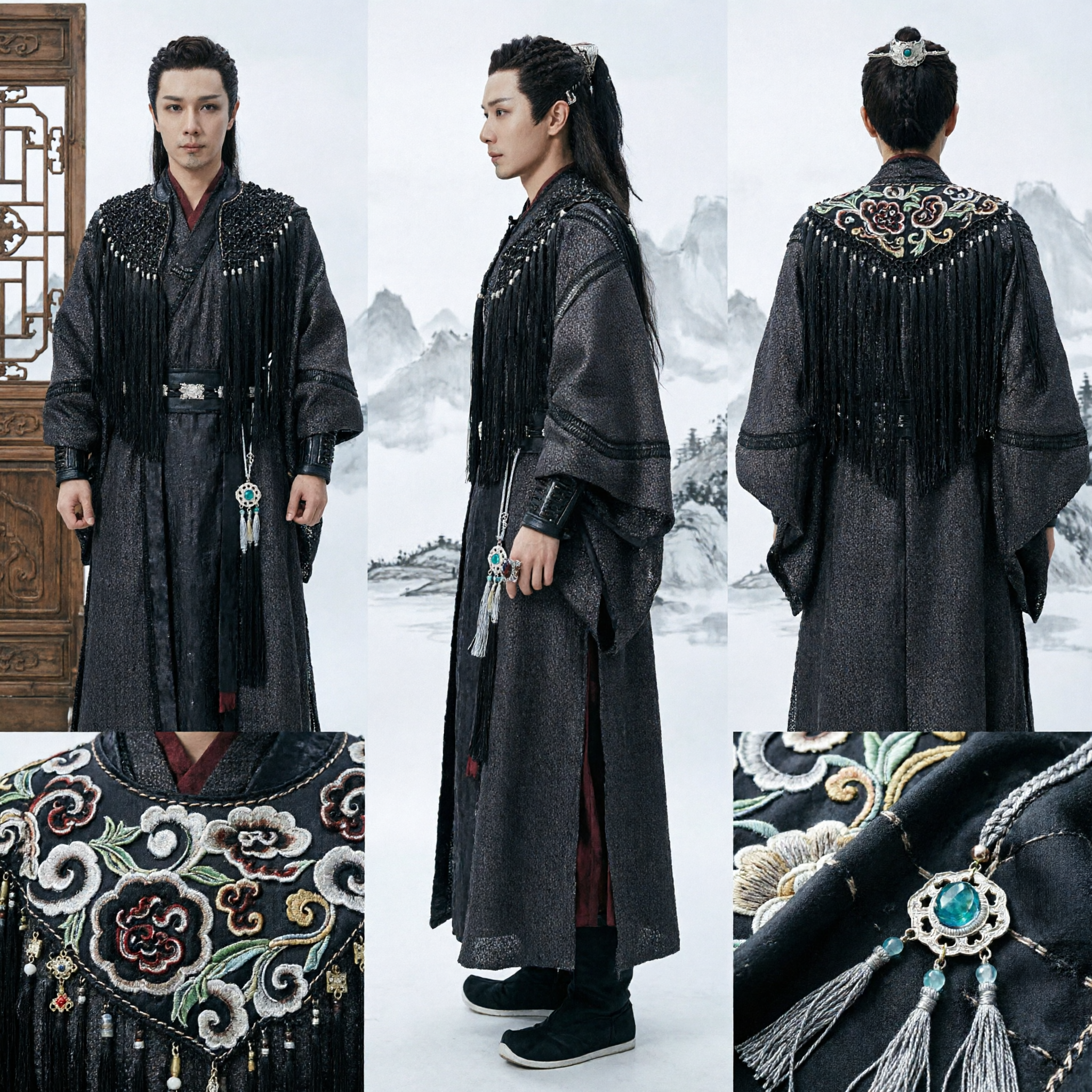 Starożytny chiński kostium Hanfu Czarny Wojownik dla mężczyzn, szlachecki strój cosplayowy Xianxia Fantasy - Asian Costume