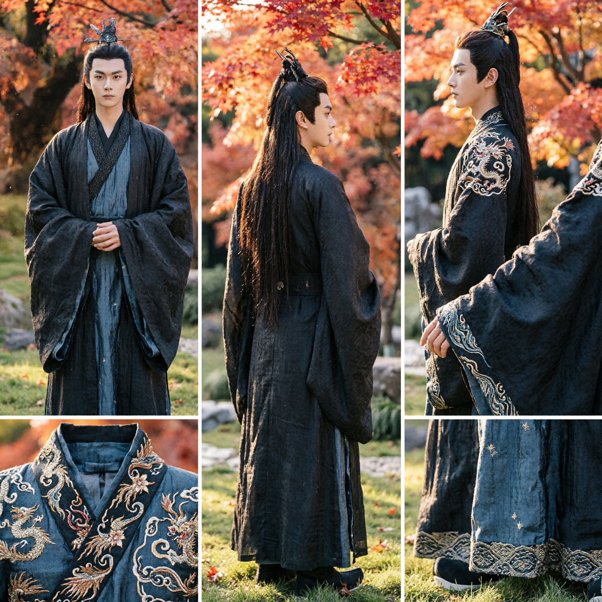 Mannen Oude Chinese Hanfu Kostuum Zwart Zwaardvechter Gewaad Traditionele Kleding voor Cosplay - Asian Costume