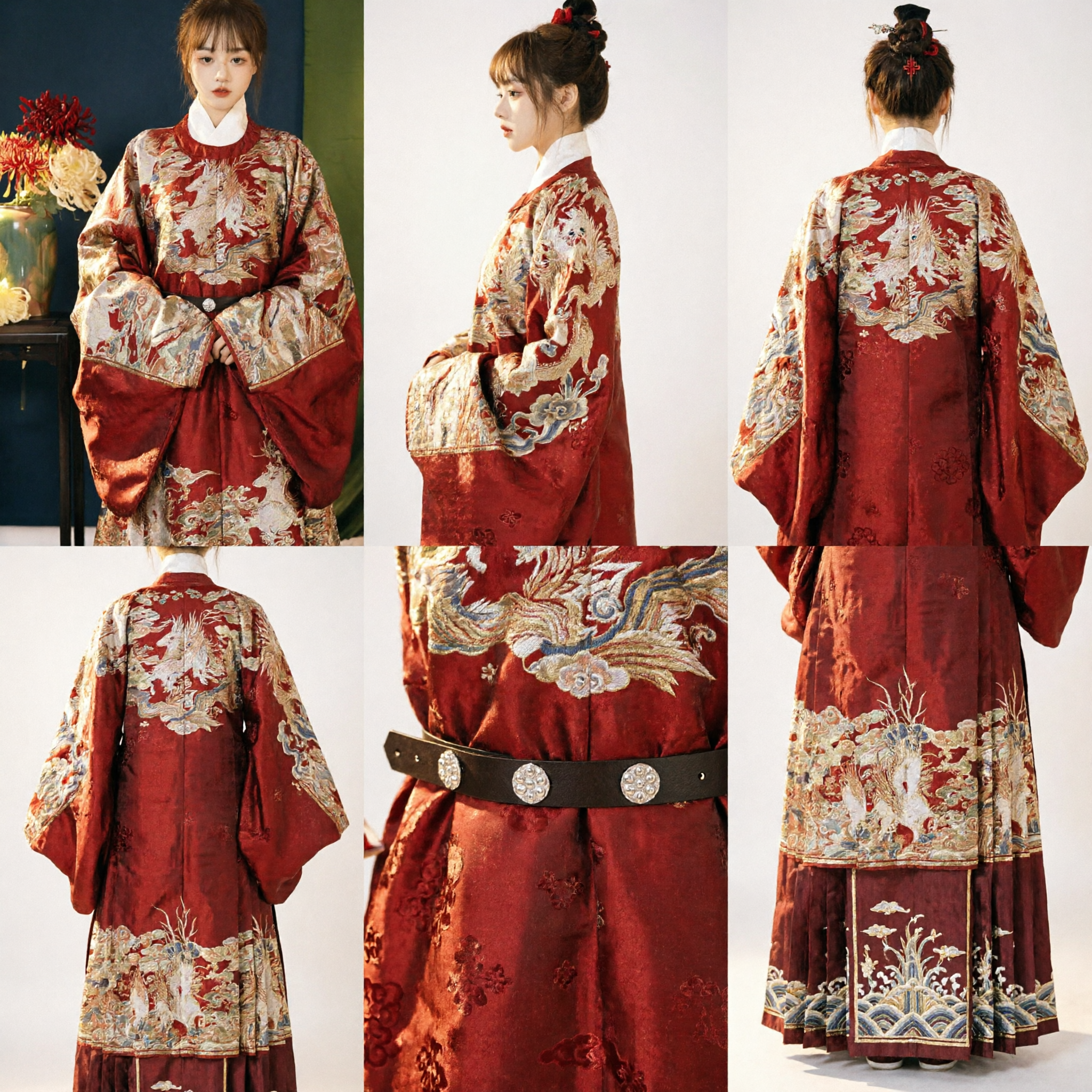 伝統中国赤漢服明朝龍刺繍ローブ 古代結婚衣装女性用 - Asian Costume