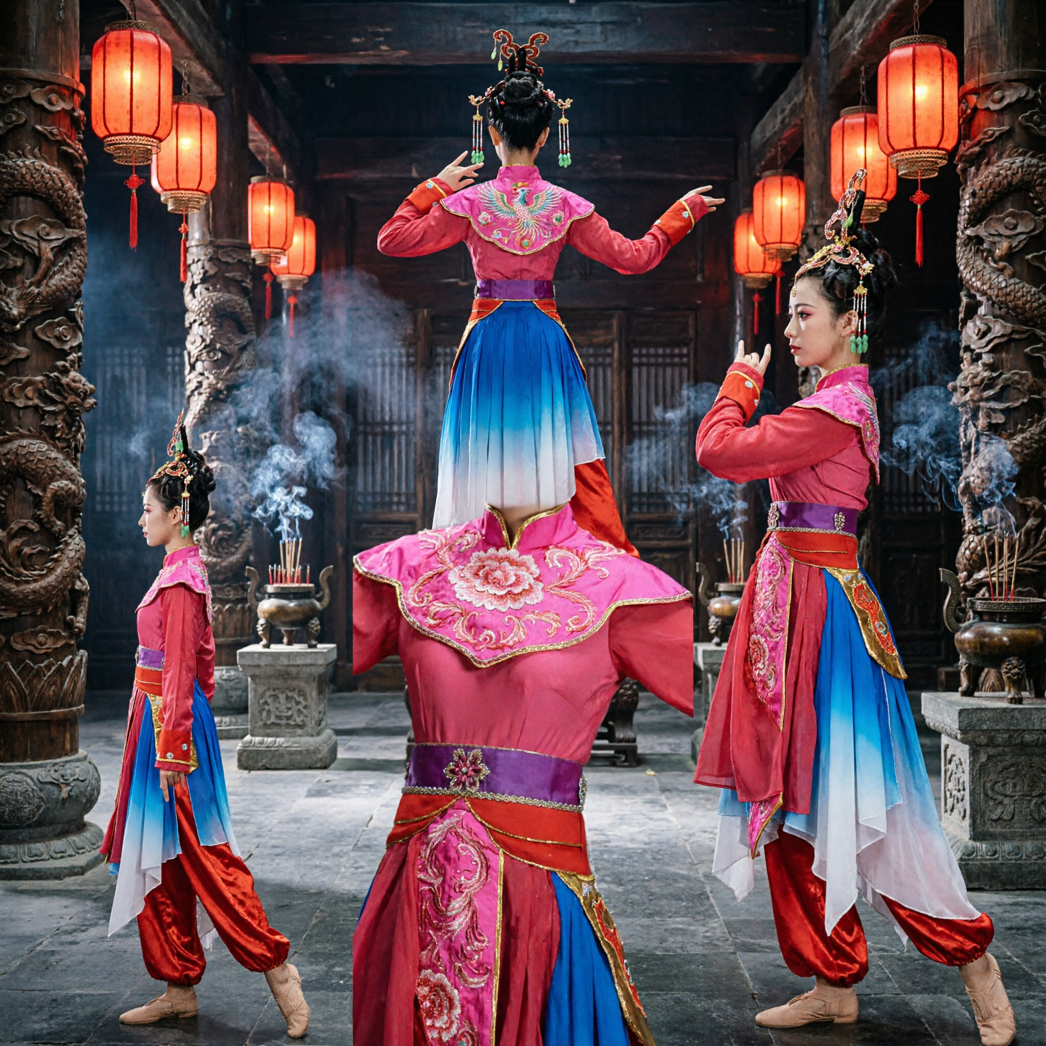 Traje Tradicional de Danza Yangge Rosa para Mujer, Top Bordado y Pantalones Rojos, Atuendo para Performance en Escenario - Asian Costume