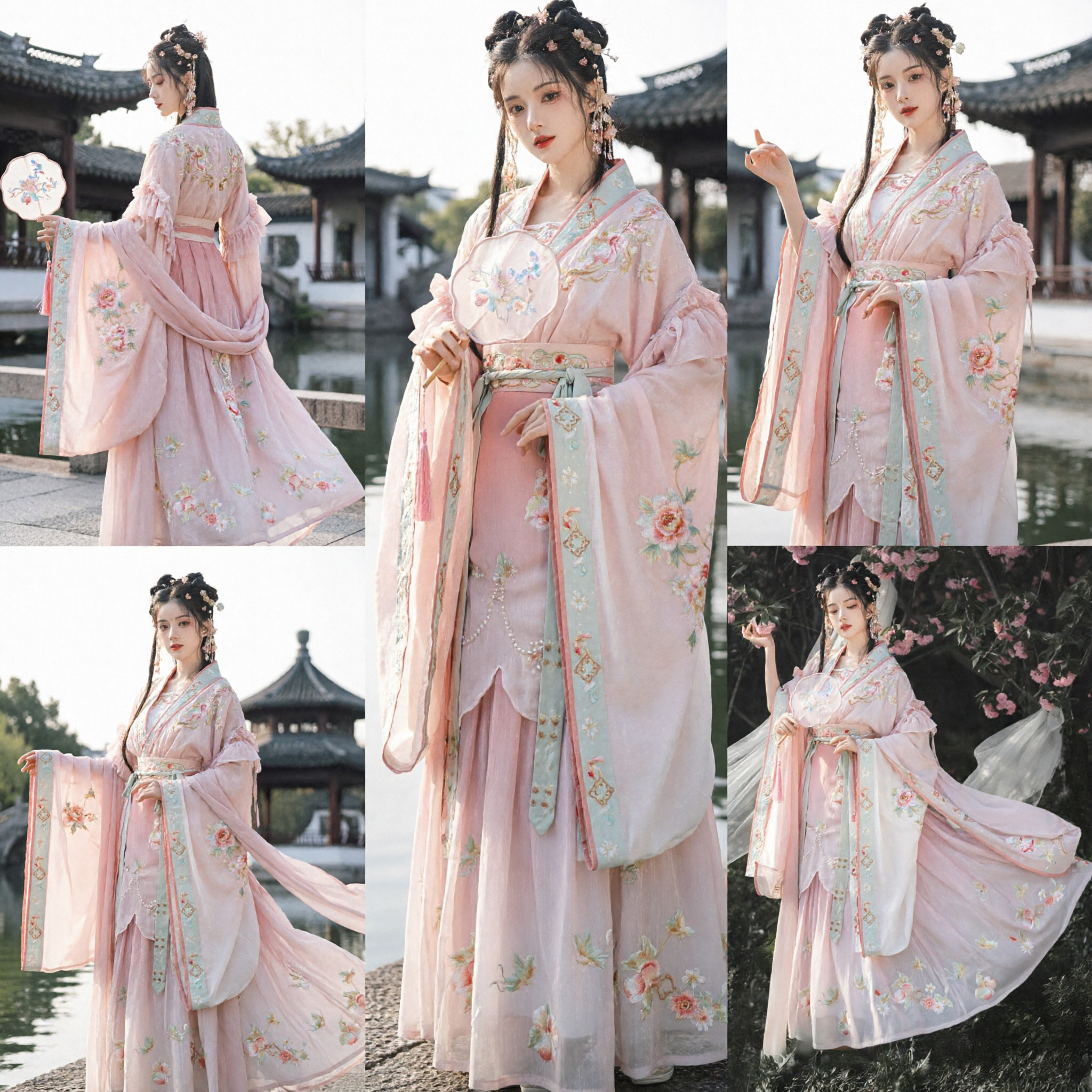 Traditionelles chinesisches Hanfu, Tang-Dynastie-Prinzessinnen-Kostüm, rosa blumenbesticktes Feenkleid für Frauen - Asian Costume