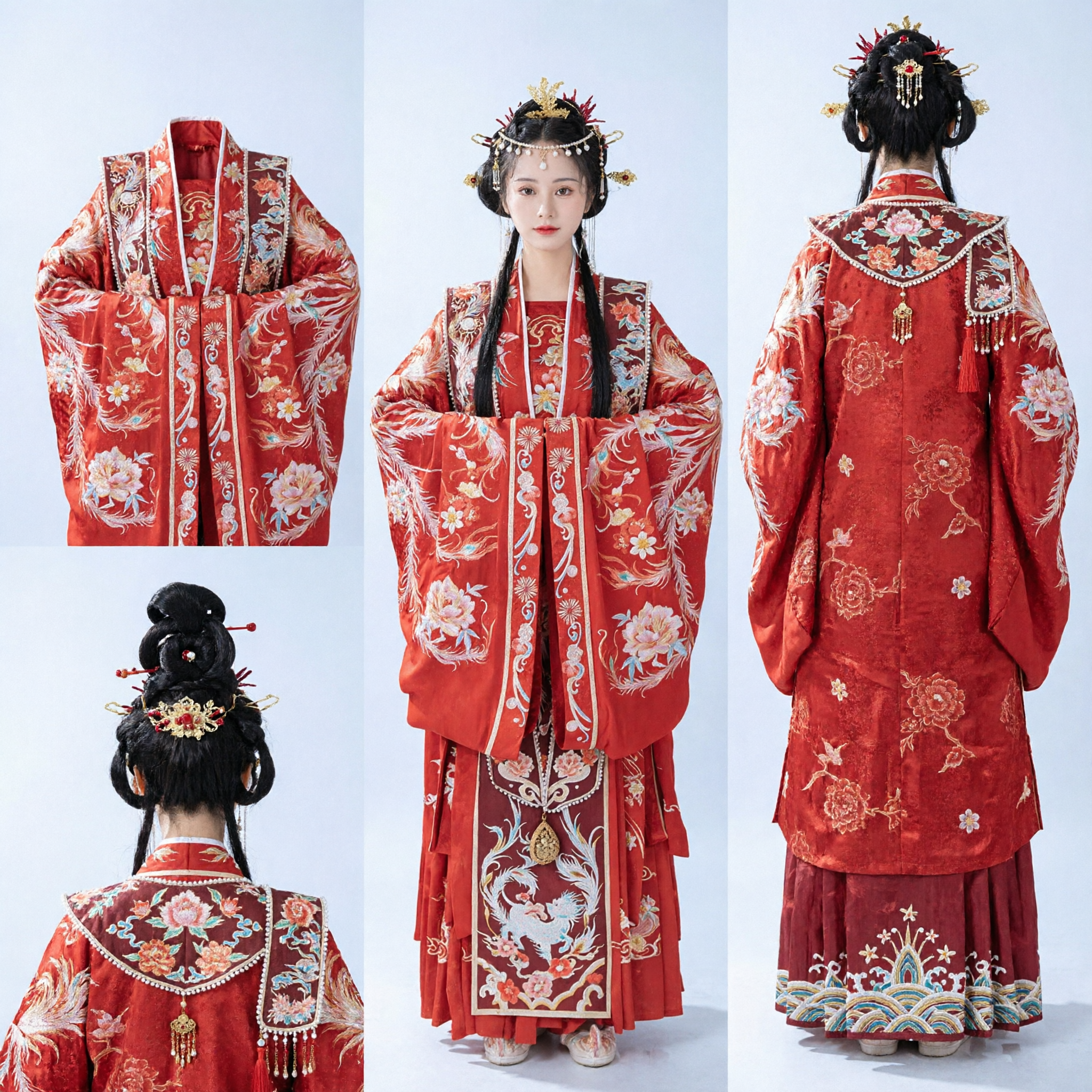 Traditionelles chinesisches rotes Hanfu-Hochzeitskleid, Tang-Dynastie-Prinzessinnen-Kostüm, Phönix-Stickerei, Auftritts-Outfit für Frauen - Asian Costume