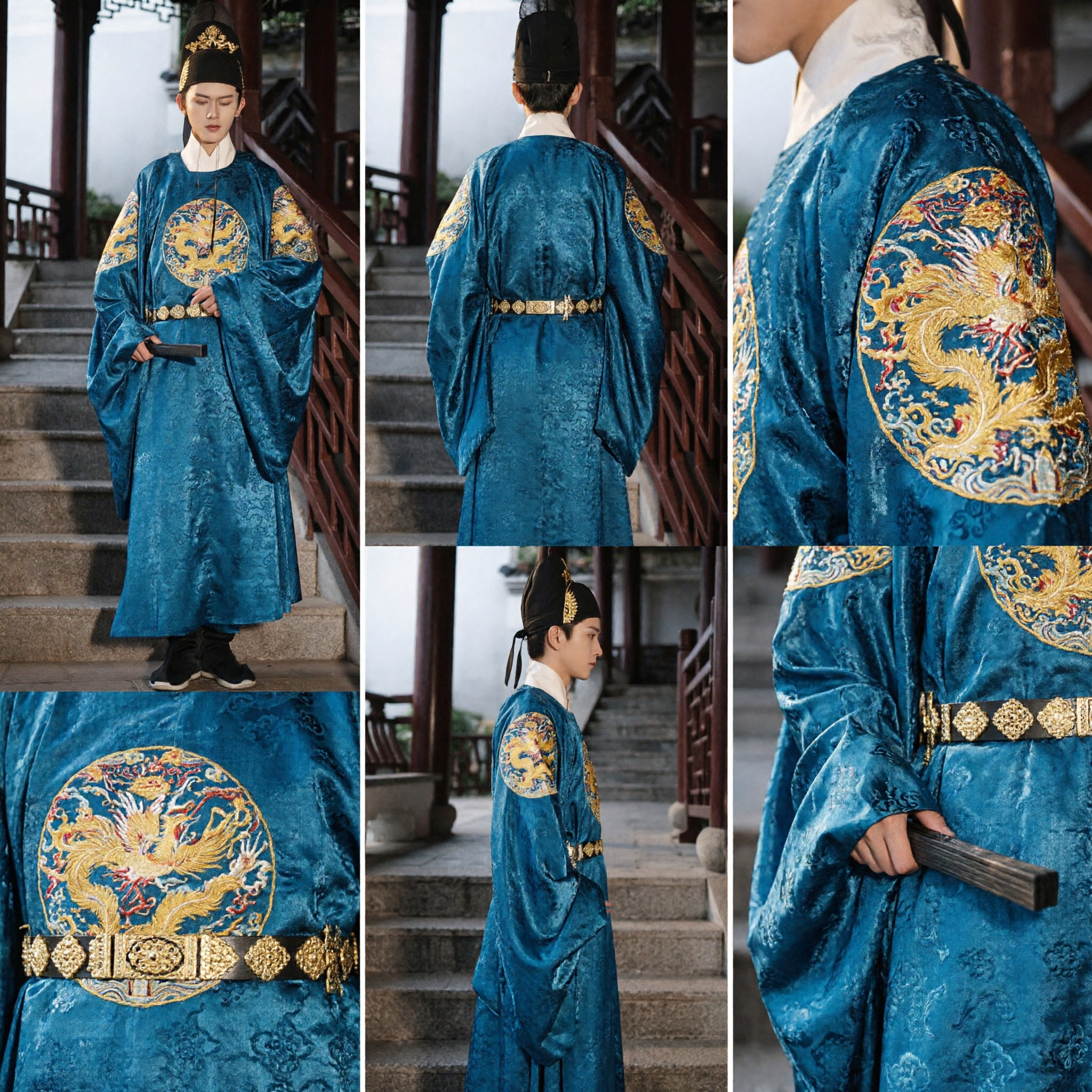 Veste Drago Blu della Dinastia Ming Tradizionale Cinese per Uomini Costuma Hanfu da Principe Antico per Cosplay e Performance - Asian Costume