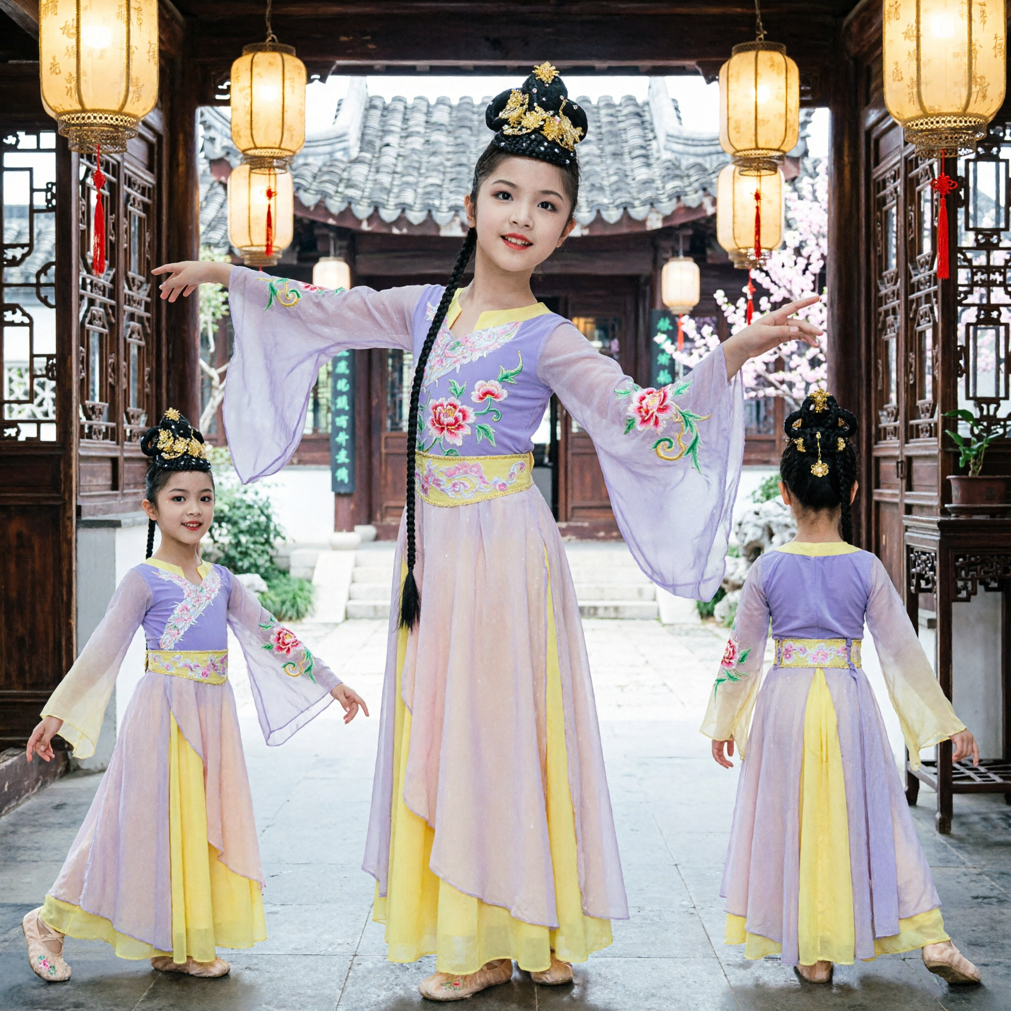 Costume de danse traditionnel chinois pour filles, robe Hanfu de princesse de la dynastie Tang, tenue pour enfants pour les spectacles sur scène - Asian Costume