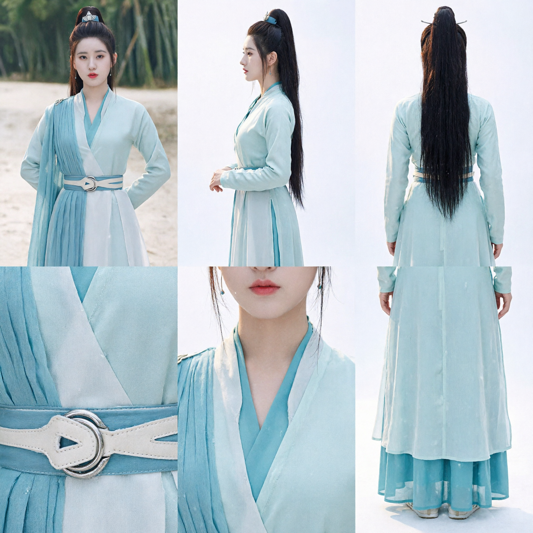 Chinese traditionele Hanfu kostuum, oude zwaardvechtster blauwe jurk voor vrouwen cosplay en fotografie - Asian Costume
