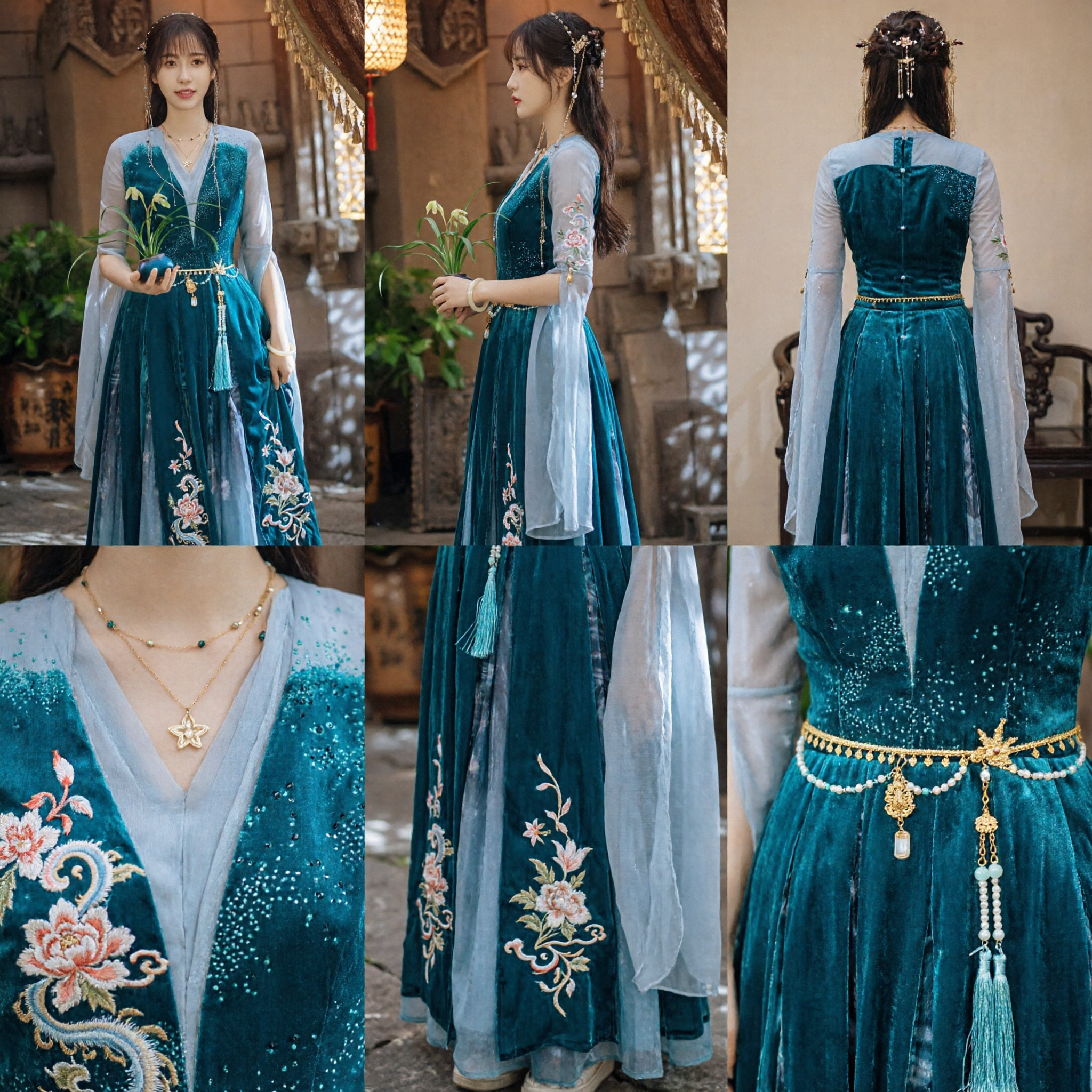 Elegancki seledynowo-zielony chiński Hanfu, tradycyjny starożytny strój wróżki dla kobiet do historycznego cosplayu - Asian Costume