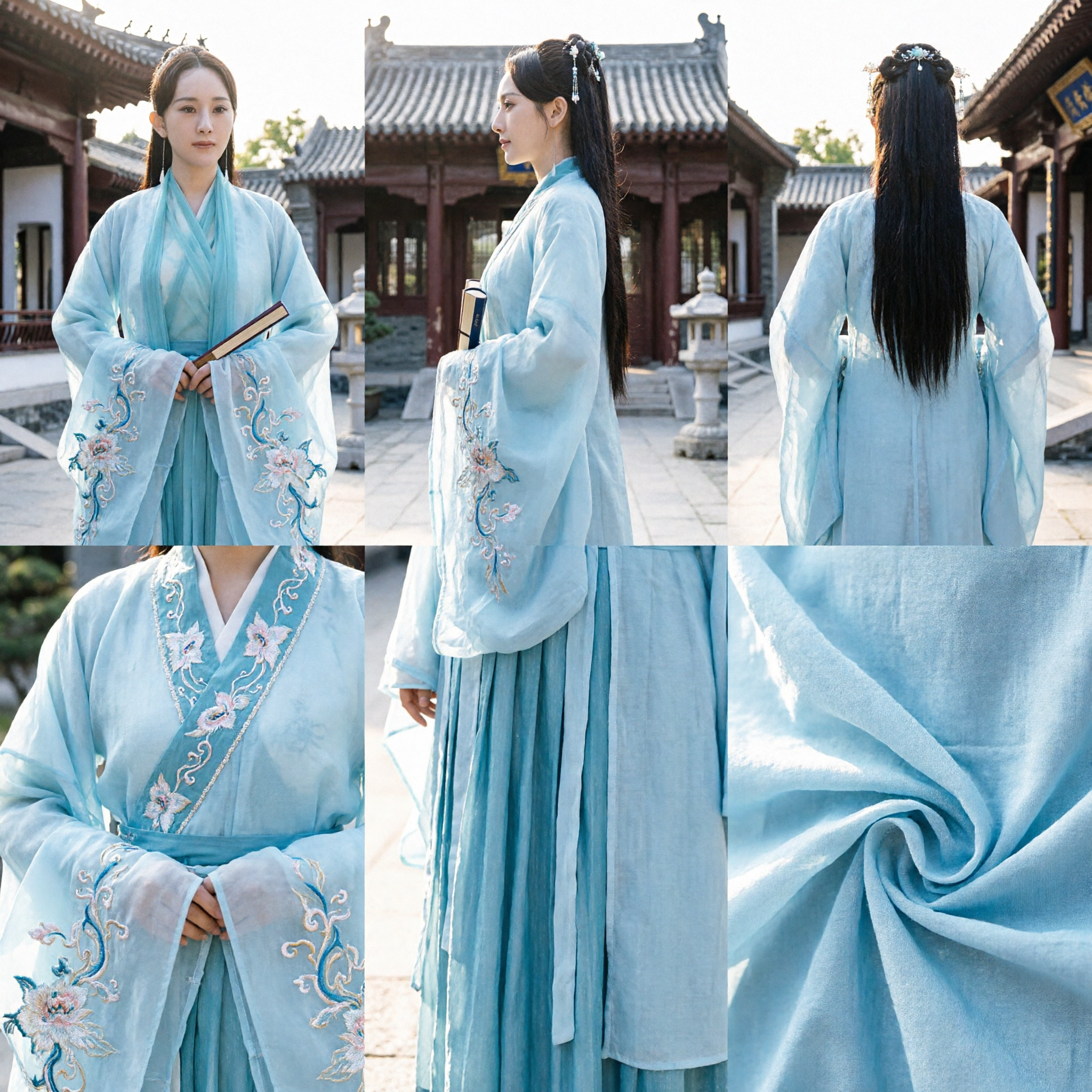 Ancient Chinese Traditional Hanfu Costume Light Blue Fairy Dress for Women Cosplay and Historical Drama Roleplay - Asian Costume