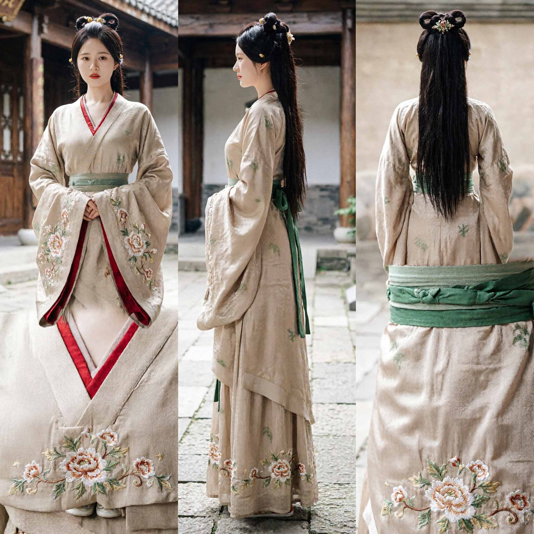 Starożytny chiński strój Hanfu, tradycyjna beżowa suknia Ruqun z dynastii Han dla kobiet do cosplayu i fotografii - Asian Costume