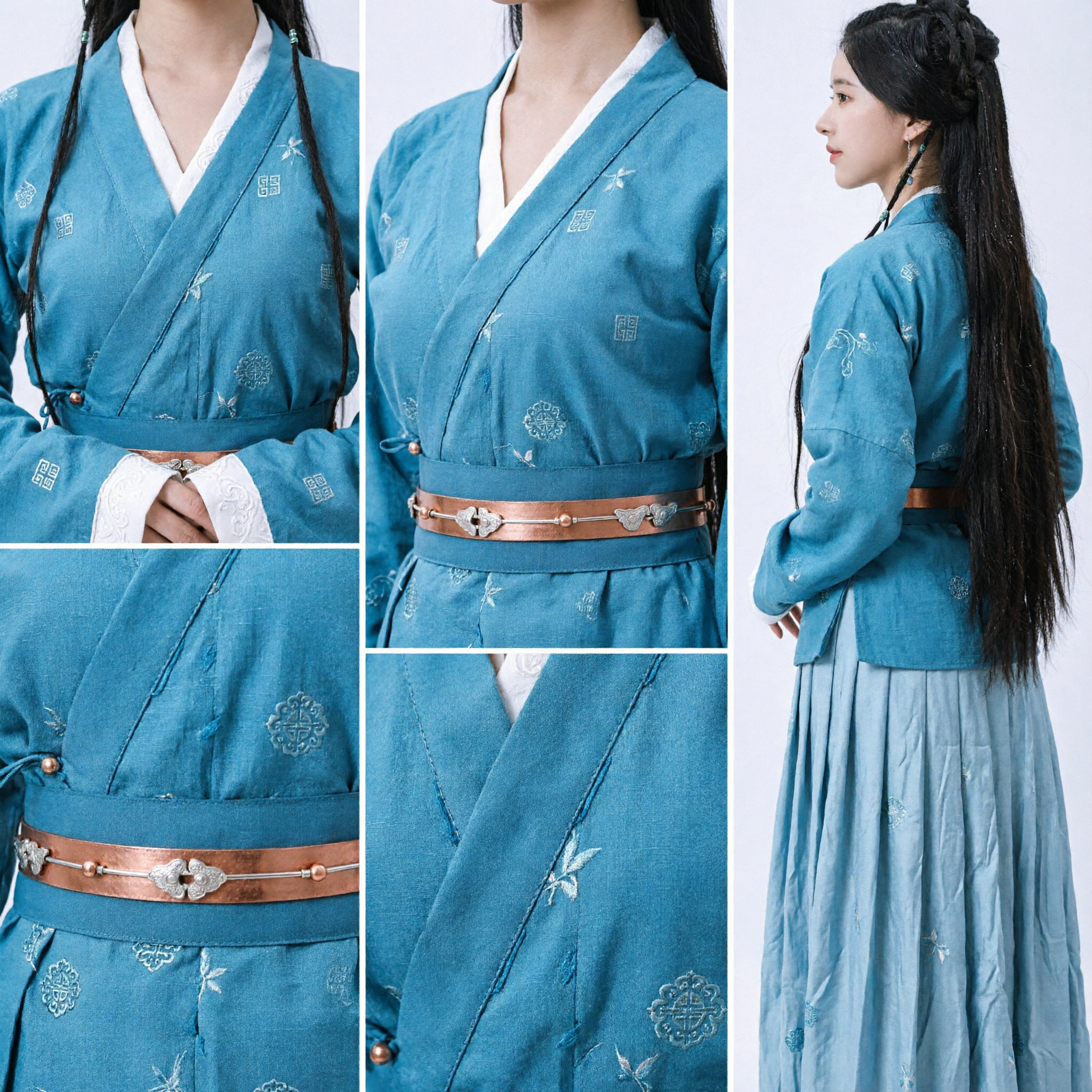 Elegantes blaues antikes chinesisches Hanfu, traditionelle Kreuzkragen-Robe für Frauen, historisches Drama-Cosplay - Asian Costume