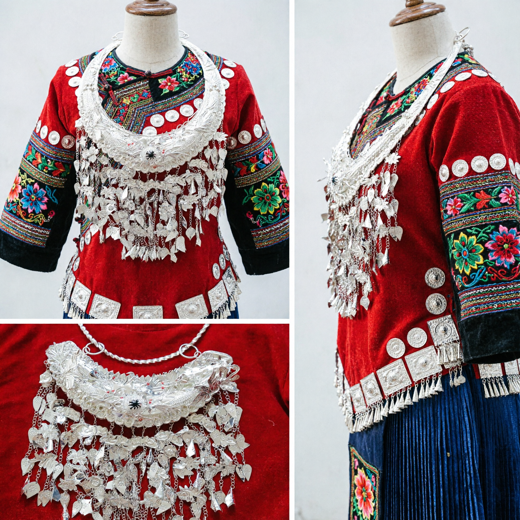 Традиционное китайское серебряное ожерелье Мяо, этническое шейное украшение Хмонг для женщин, аксессуар для фестивалей, танцев и свадеб - Asian Costume