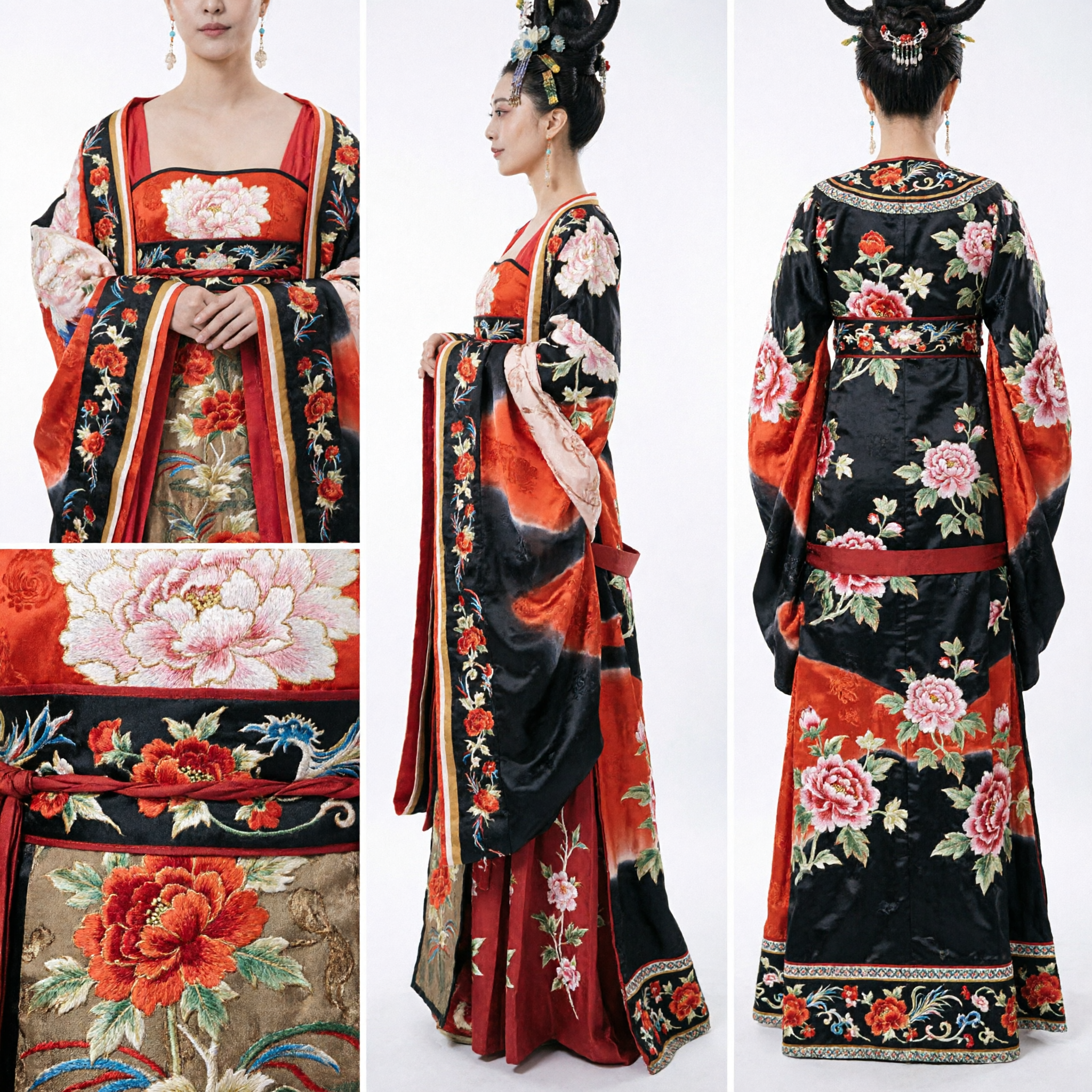 Vrouwen Tang-dynastie Keizerlijke Concubine Kostuum Rode Bloemen Oud Chinees Hanfu-jurk voor Historische Cosplay - Asian Costume