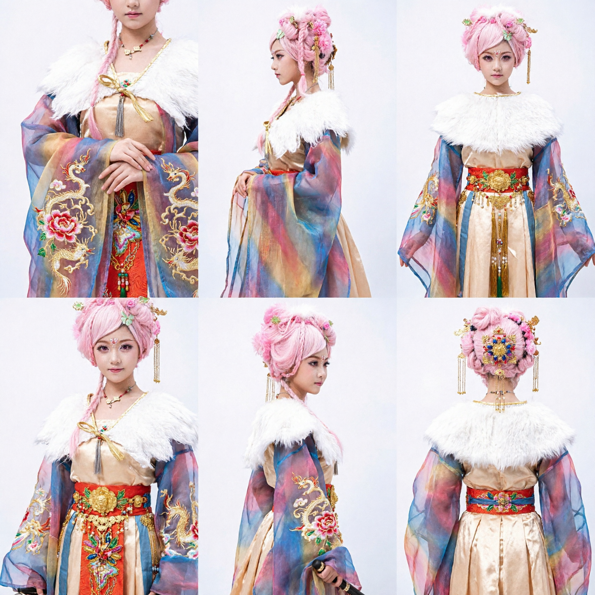 Costume de cosplay de fée chinoise traditionnelle pour poupées, perruque rose, robe Hanfu ancienne avec accessoire de flûte - Asian Costume