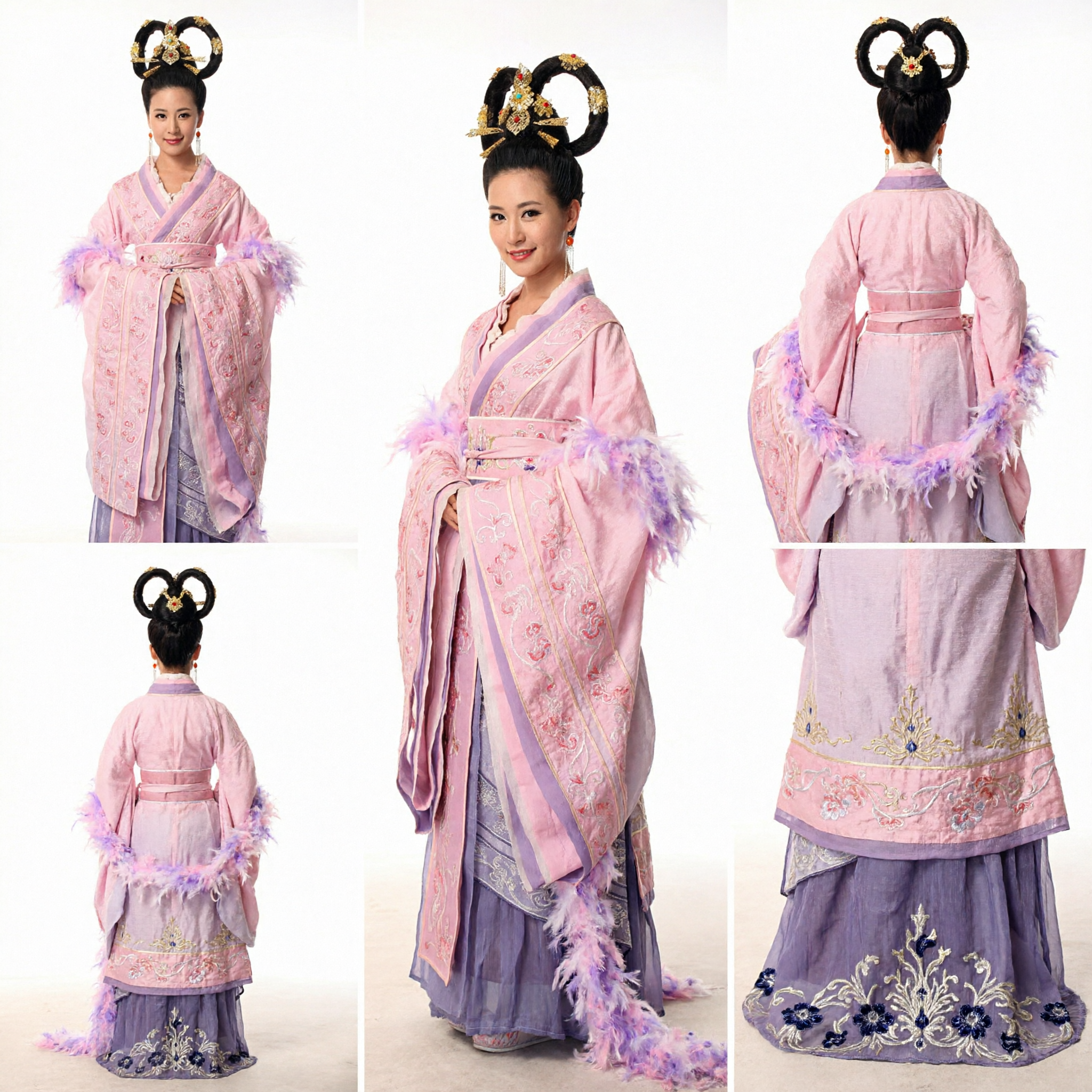 Traje Hanfu de Princesa Chinês Antigo, Robe Rosa Bordado com Aplicação de Penas para Performance e Cosplay Feminino - Asian Costume