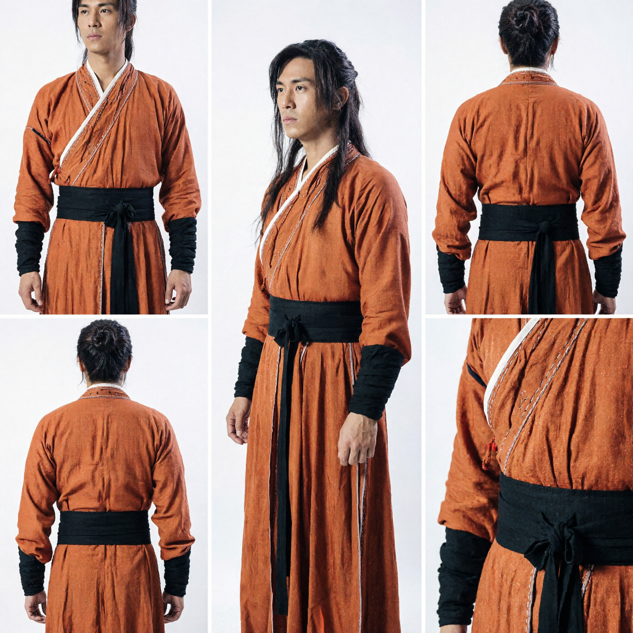 Costume Hanfu cinese antico per uomini Veste Wuxia arancione per arti marziali e spadaccino per cosplay storico - Asian Costume