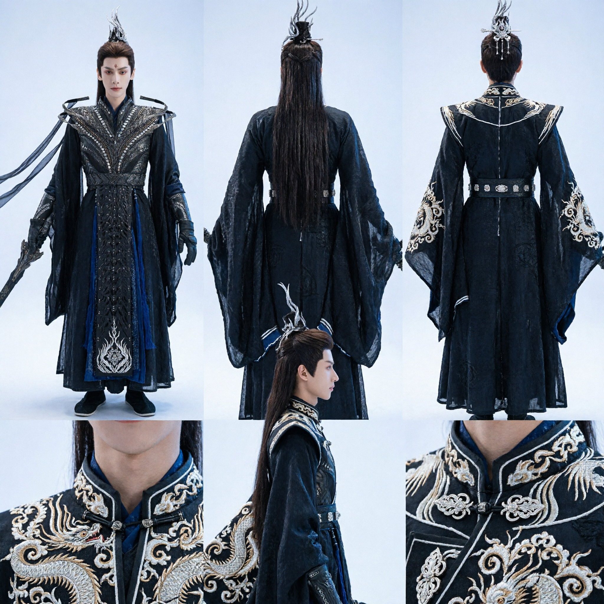 Chinese Ancient Style Black Armor Hanfu Men's Fantasy Cosplay Costume Demon Lord Outfit - Asian Costume