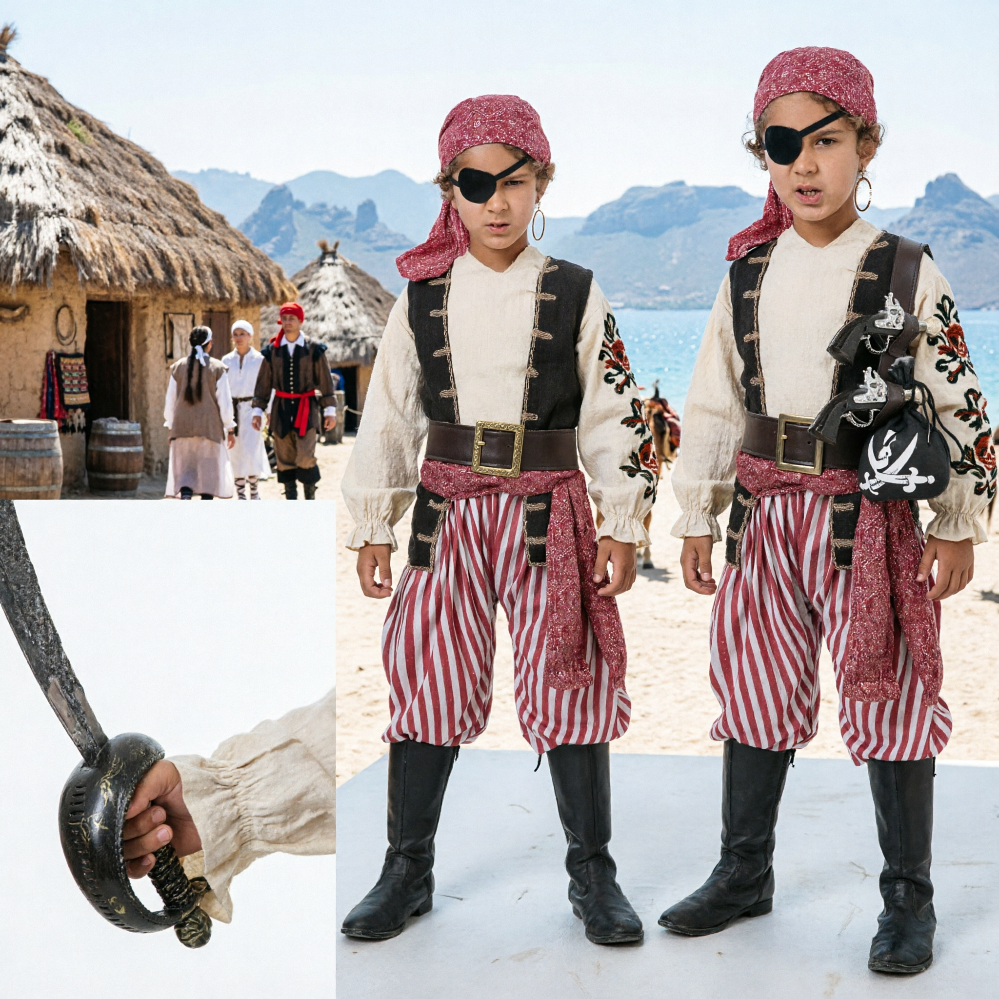 Costume de capitaine pirate des Caraïbes pour enfants, tenue de déguisement d'Halloween pour garçons avec épée et accessoires - Asian Costume