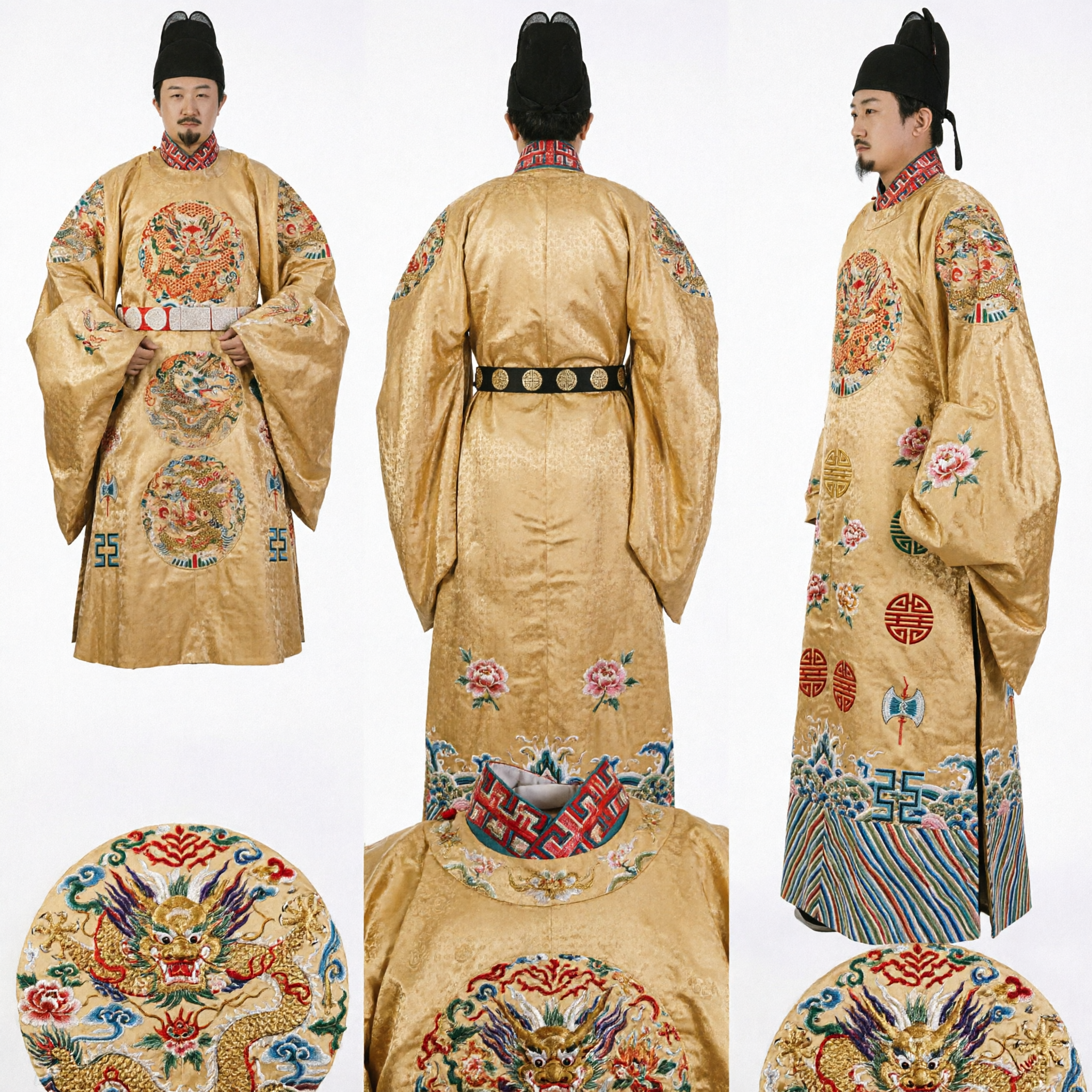 Oud-Chinese Ming-dynastie Keizer Gele Drakenmantel Traditioneel Hanfu Kostuum voor Mannen Historische Cosplay Uitvoering - Asian Costume