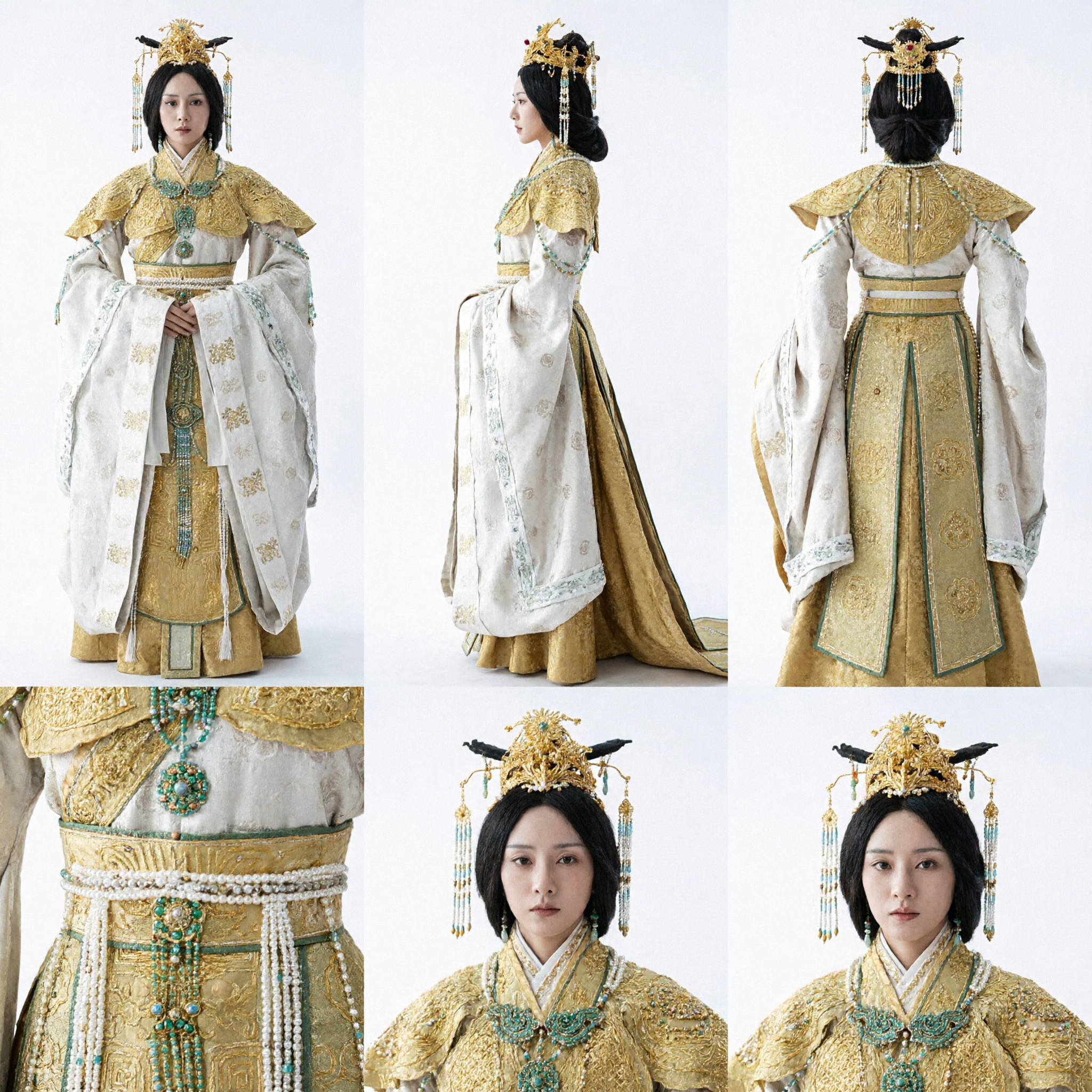 Chinees Oud Keizerrijk Keizerin Hanfu Kostuum Gouden Geborduurde Traditionele Jurk voor Vrouwen Cosplay Fotografie - Asian Costume