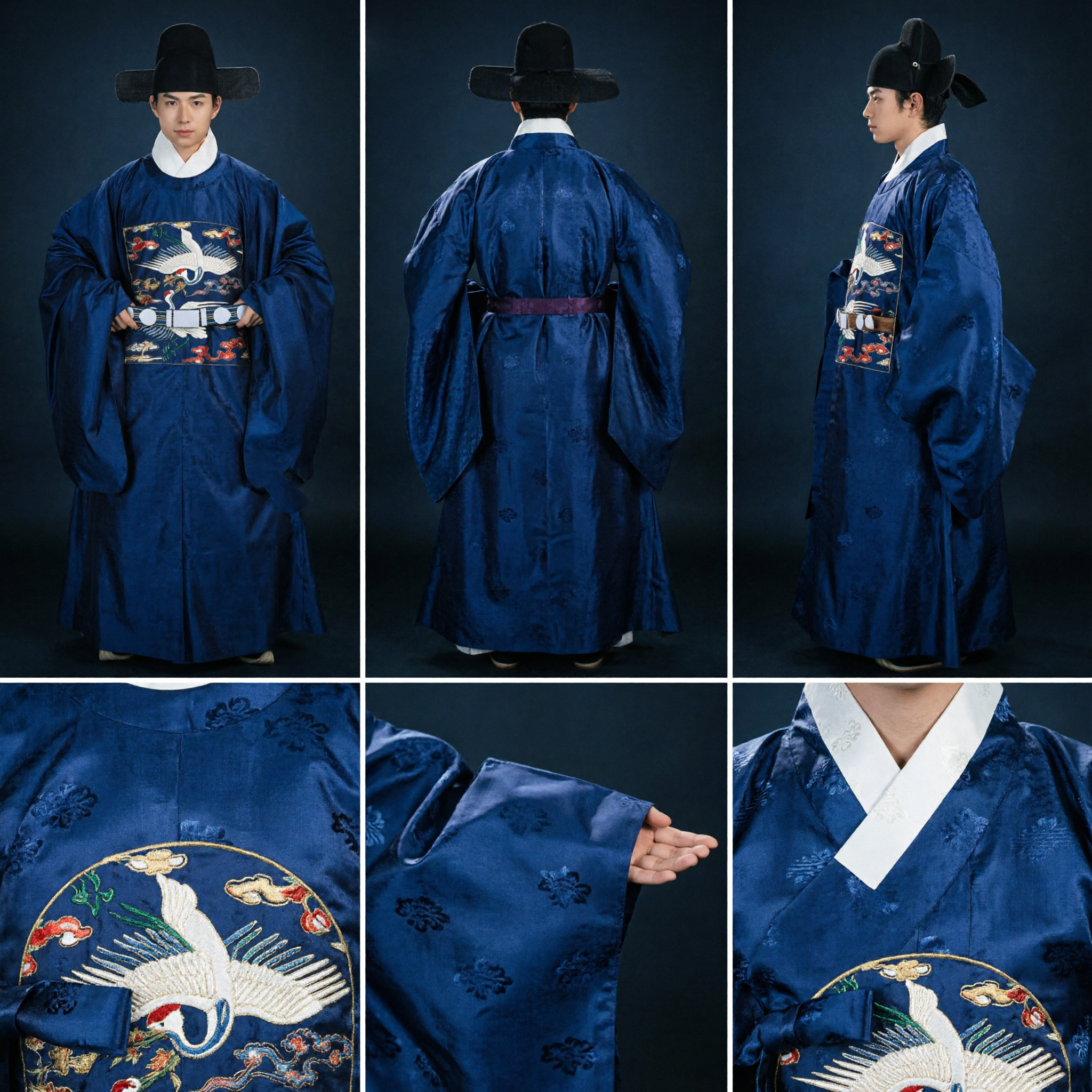Robe officielle de la dynastie Ming pour hommes - Costume traditionnel chinois Hanfu avec broderie de grue bleue pour cosplay - Asian Costume