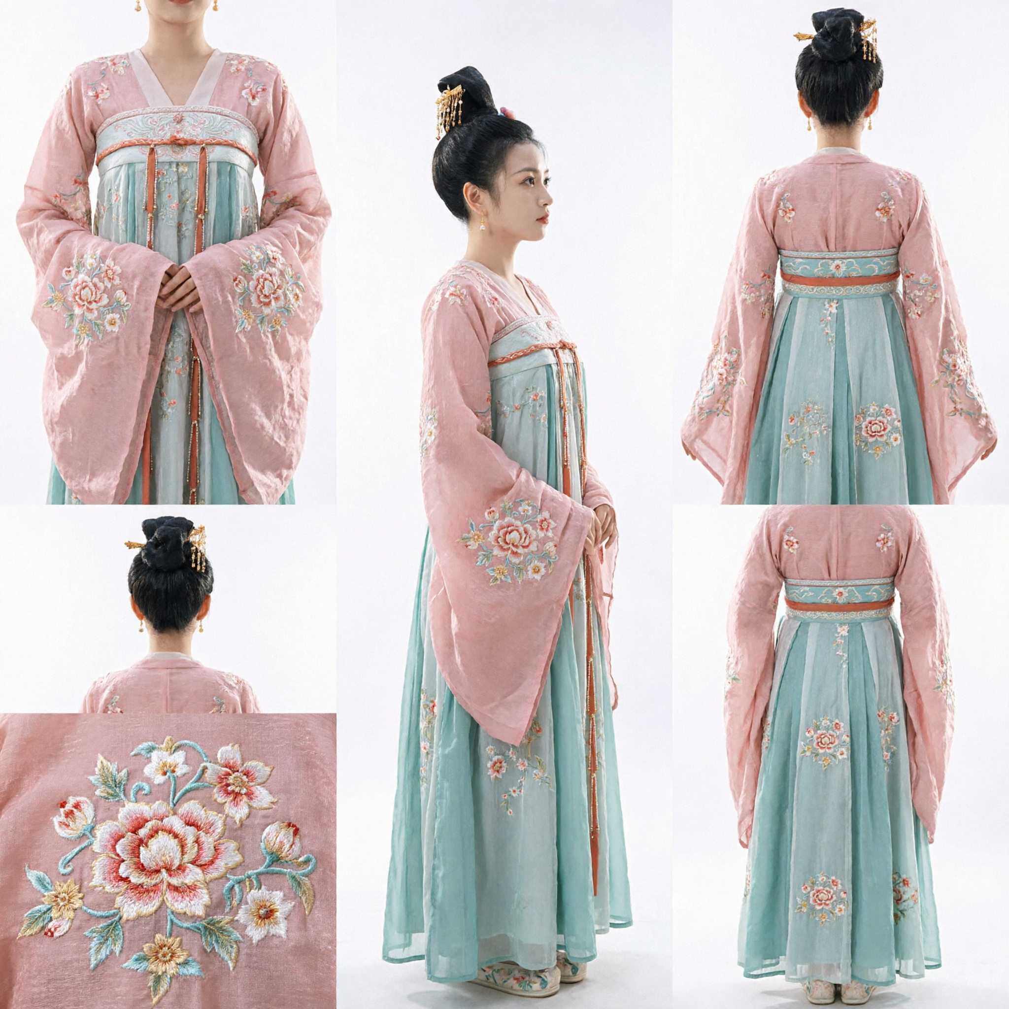 Traditioneel Chinese Tang Dynastie Hanfu Kostuum Roze Geborduurde Ruqun Jurk voor Vrouwen Historische Cosplay - Asian Costume