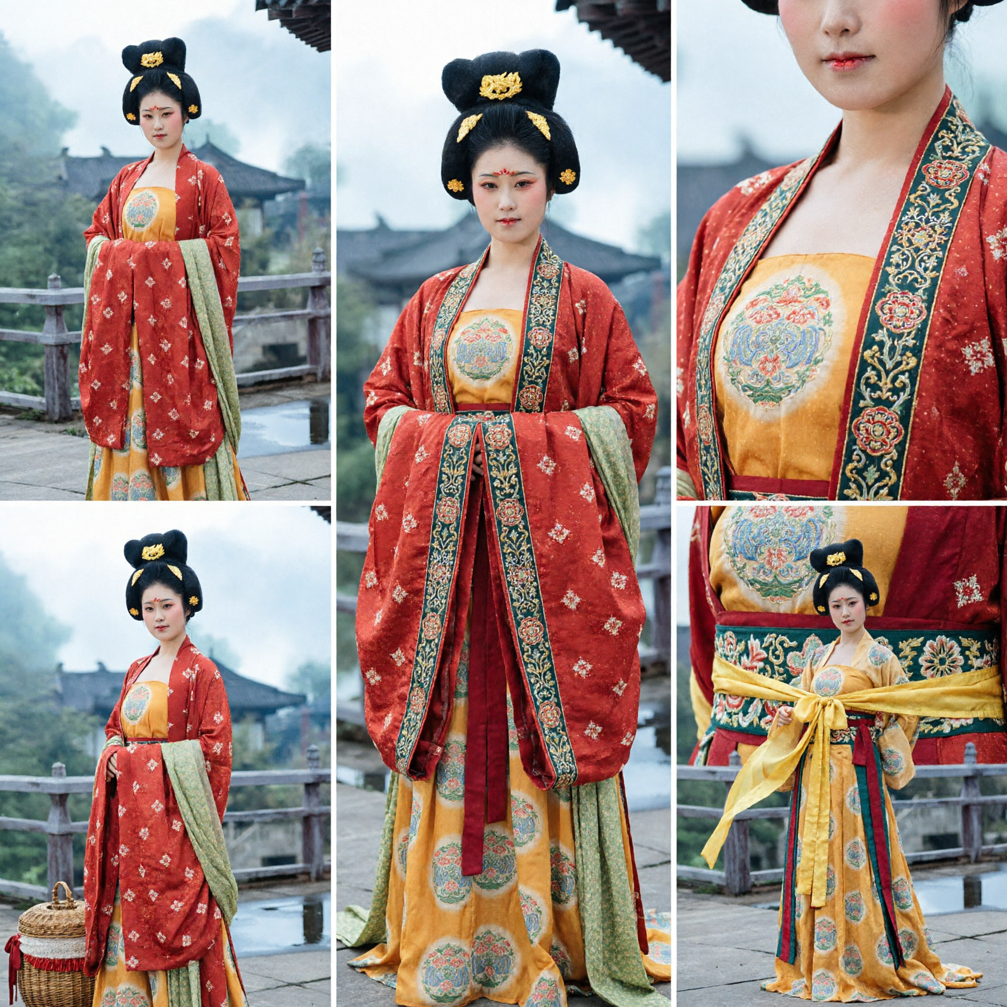 우아한 당나라 한푸 코스튬 빨간 로브 노란 치마 전통 중국 드레스 여성 역사 코스프레용 - Asian Costume