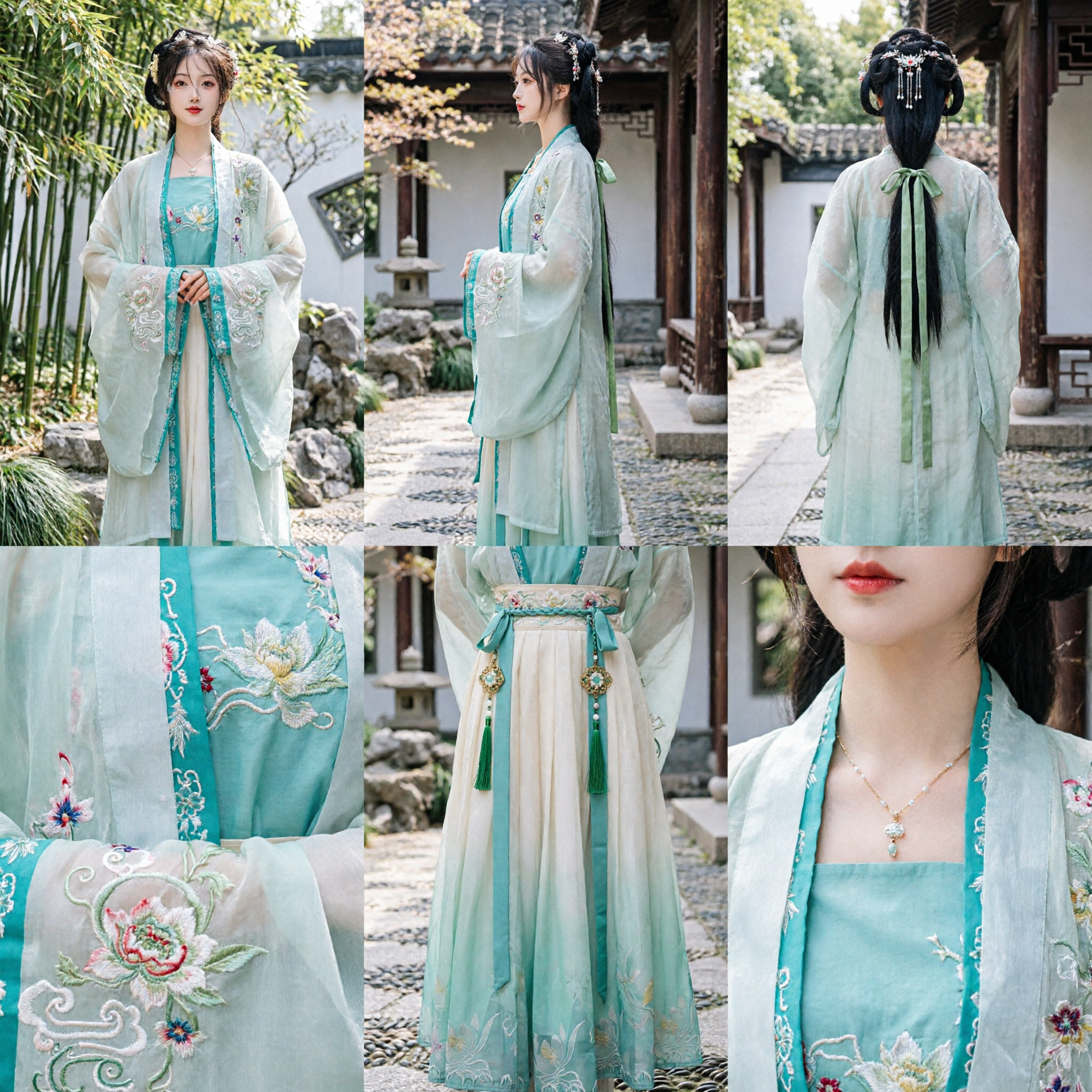 Vestido Tradicional Chinês Hanfu para Mulheres Fantasia Antiga de Fada Bordada Verde Menta para Fotografia e Festivais - Asian Costume