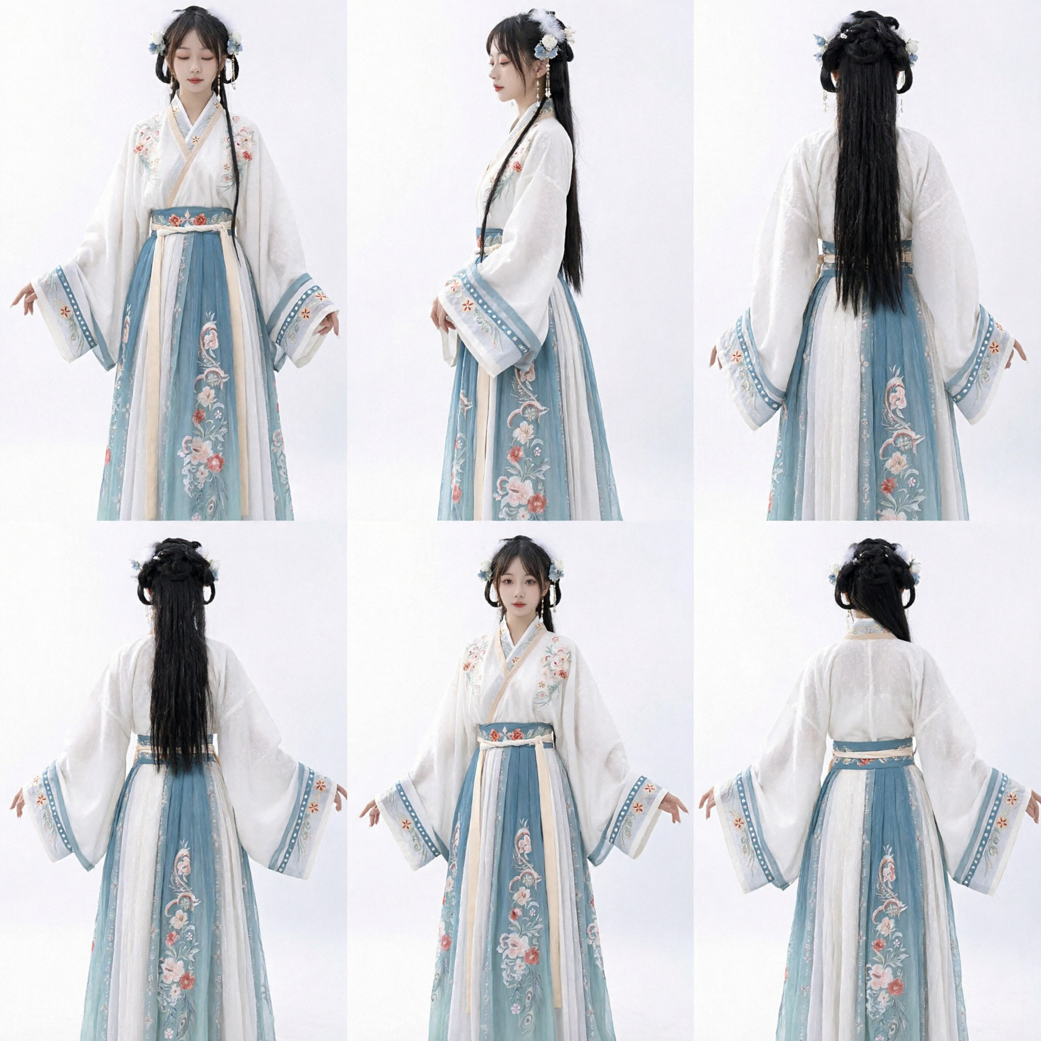 Abito Tradizionale Cinese Hanfu Elegante per Donne, Costume Antico Ricamato in Blu e Bianco per Cosplay e Festival - Asian Costume