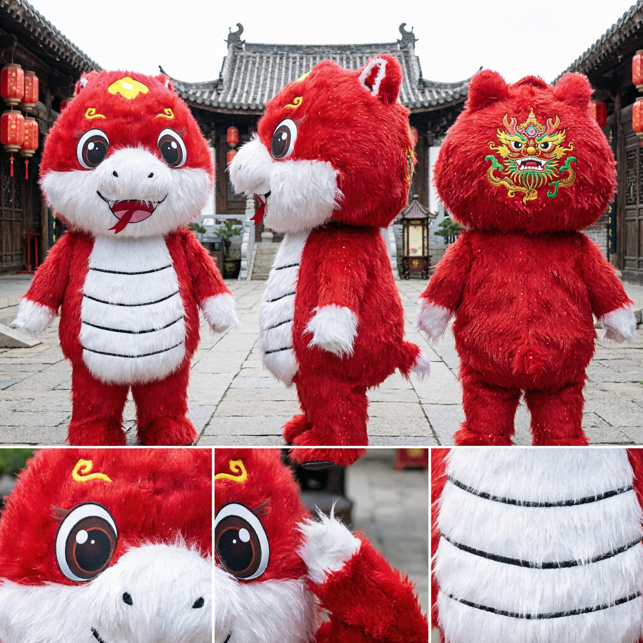 Disfraz de Mascota de Serpiente Roja Adorable, Traje para Desfiles del Año Nuevo Lunar del Zodiaco Chino, Atuendo de Muñeco para Adultos - Asian Costume