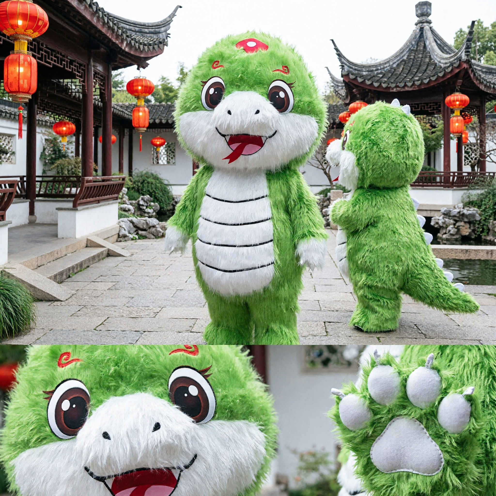 Disfraz de Mascota de Dragón Chino Verde, Traje de Animal de Peluche para Parques Temáticos, Desfiles y Eventos para Adultos - Asian Costume