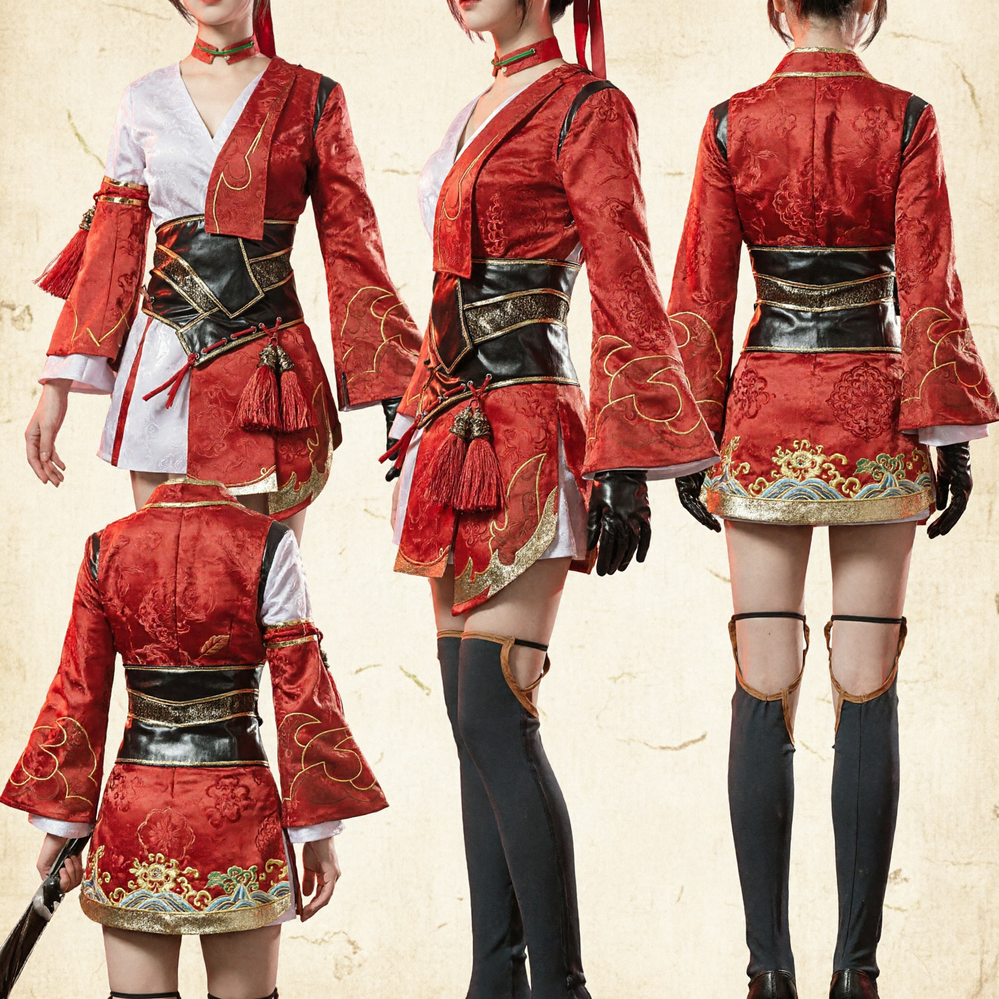 Costume Cosplay de Guerrière à l'Épée Chinoise Ancienne - Tenue Hanfu Rouge de Guerrière Wuxia pour Femmes - Soirée d'Halloween - Asian Costume