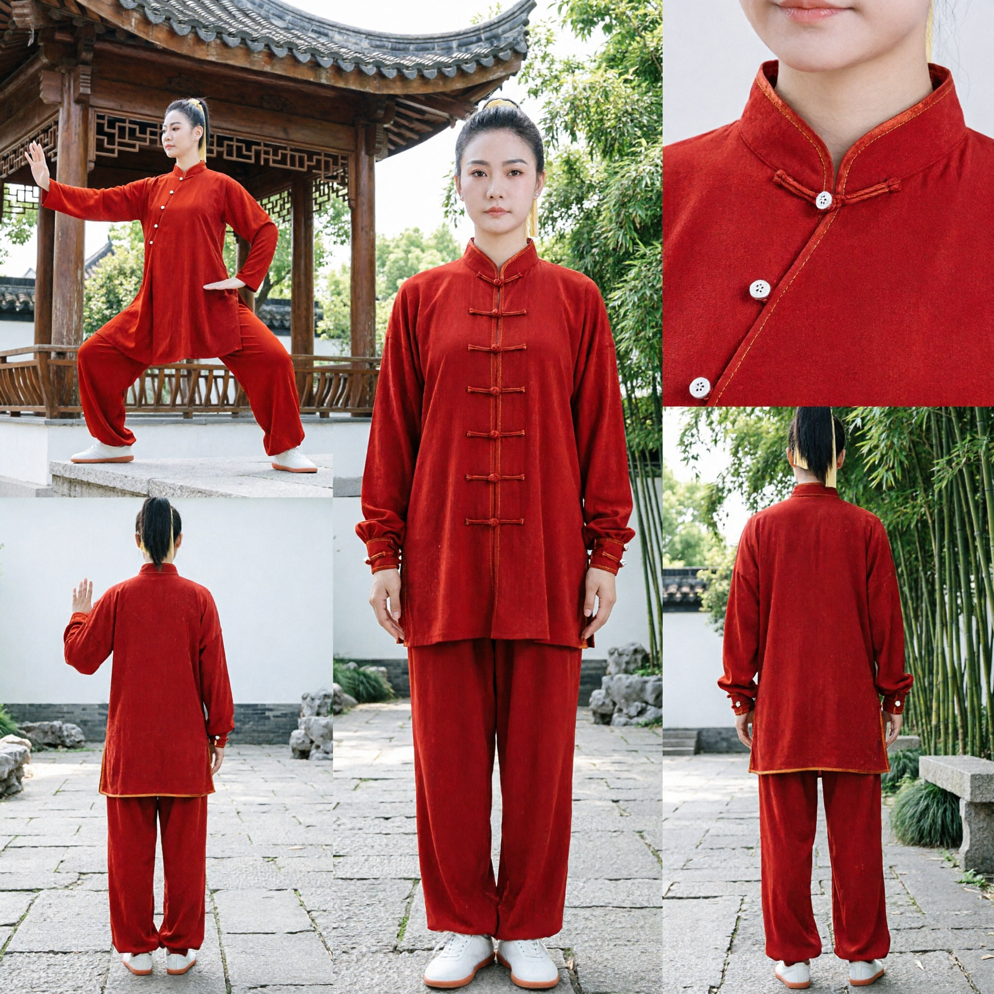 Traditionelle Rote Chinesische Kampfkunst-Uniform Tai-Chi Kung-Fu-Anzug für Frauen Trainings-Auftritt - Asian Costume