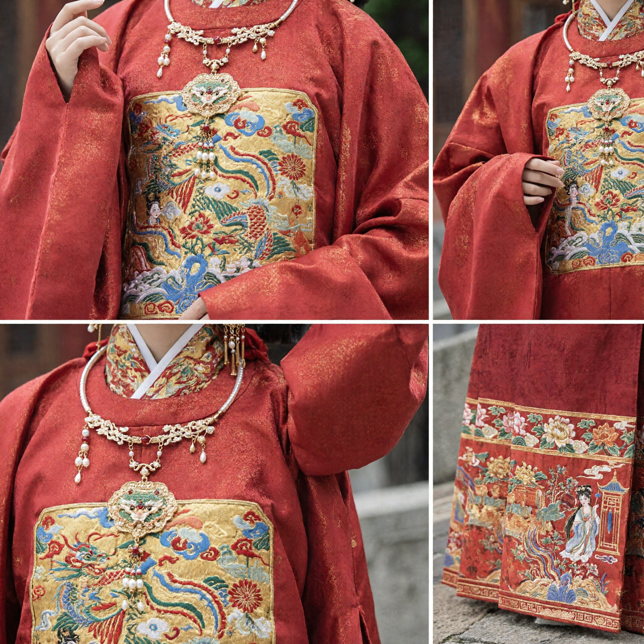 Costume Tradizionale Cinese Hanfu Dinastia Ming Rosso da Sposa Antico Vestito con Ricamo della Fenice per Donne - Asian Costume