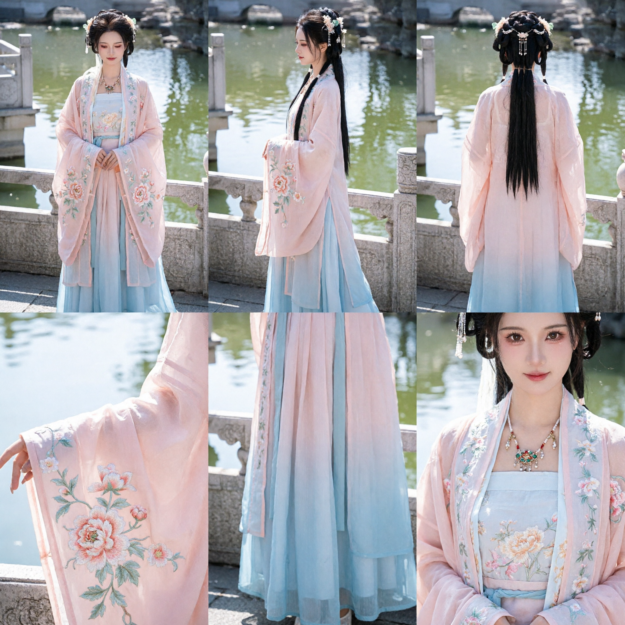 Elegantes rosa Blumenstickerei-Hanfu-Set, traditionelles chinesisches antikes Kostüm Feenkleid für Frauen - Asian Costume