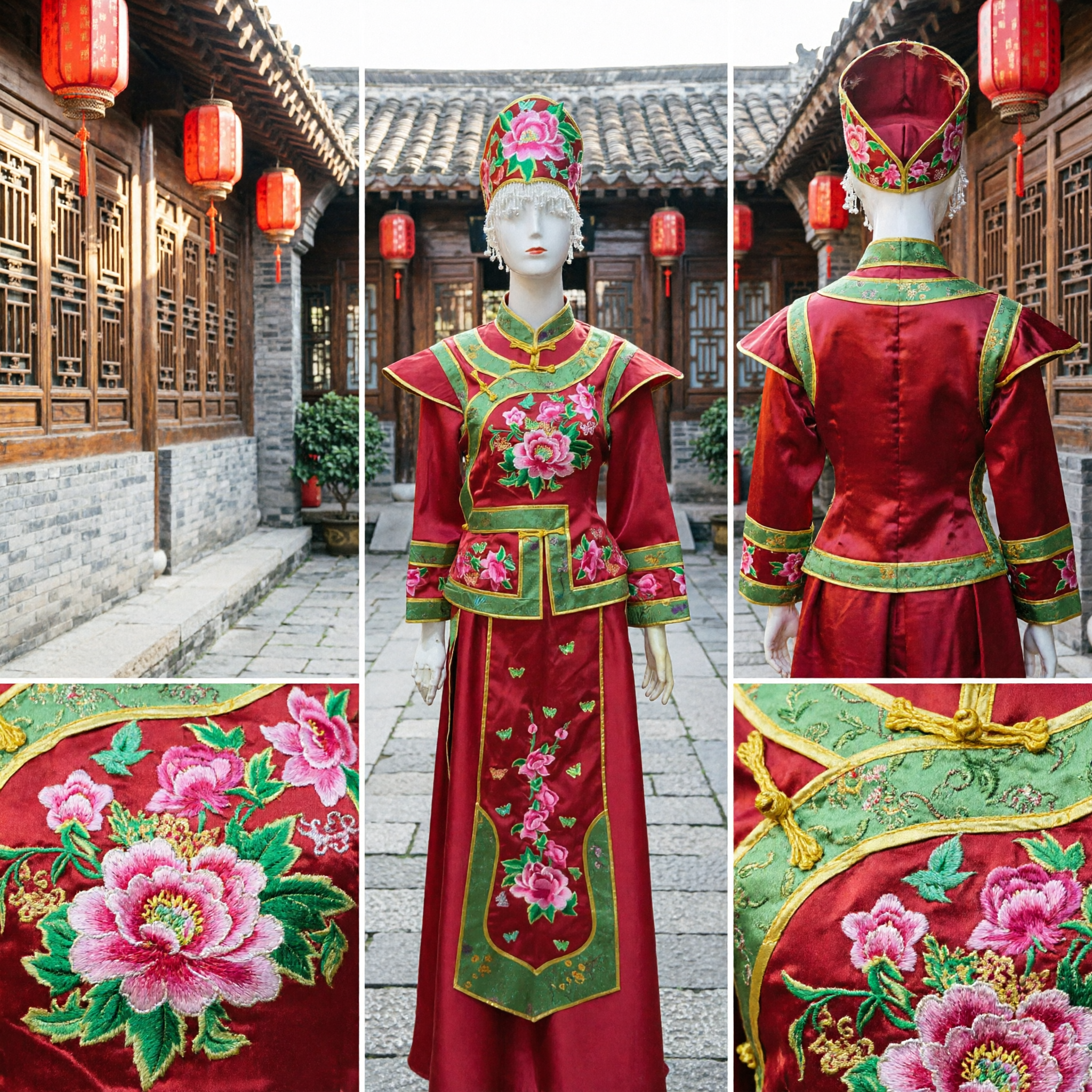 Traje de Ópera Tradicional Chinês Vestido Vermelho Bordado com Peônia Hanfu de Princesa Antigo Conjunto de Vestuário para Performance Feminina - Asian Costume