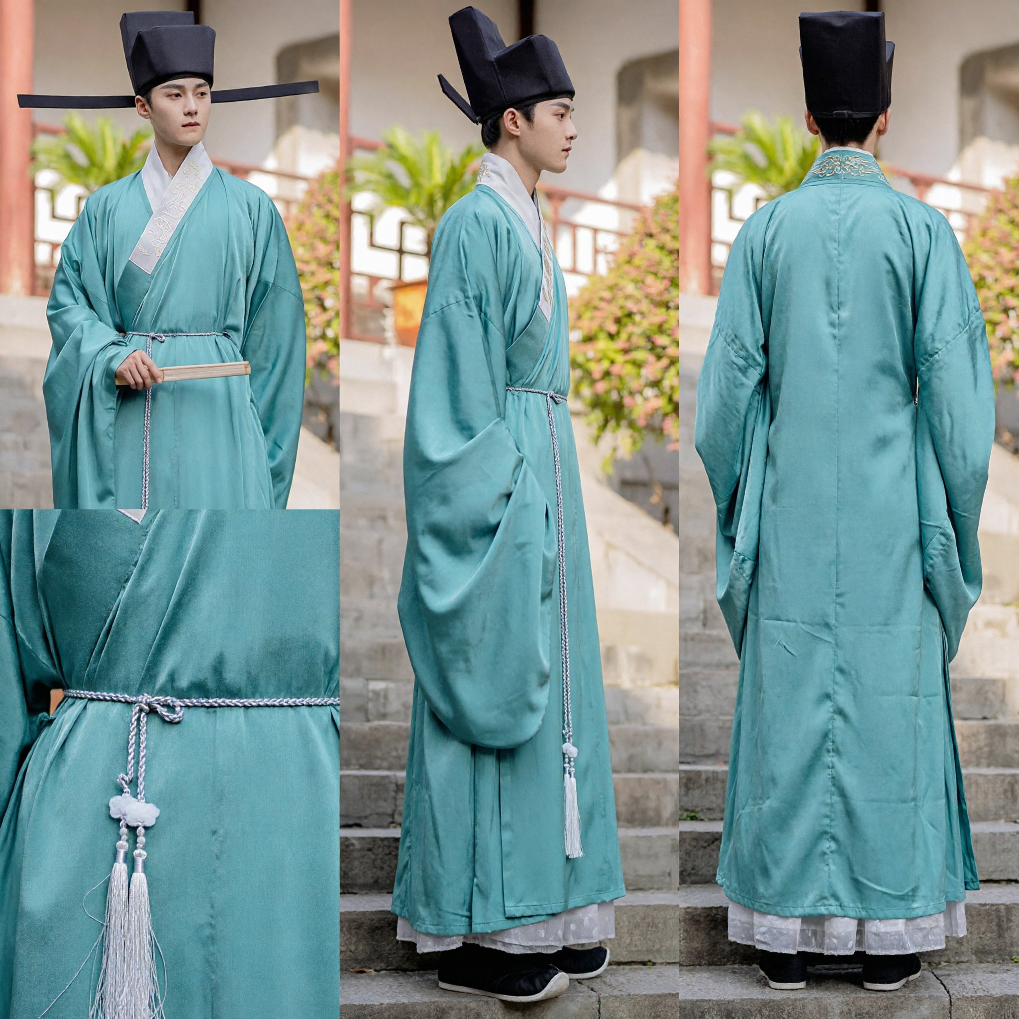 Costume Hanfu da Ufficiale della Dinastia Song Tradizionale Cinese Maschile Set Veste e Cappello da Studioso Antico - Asian Costume