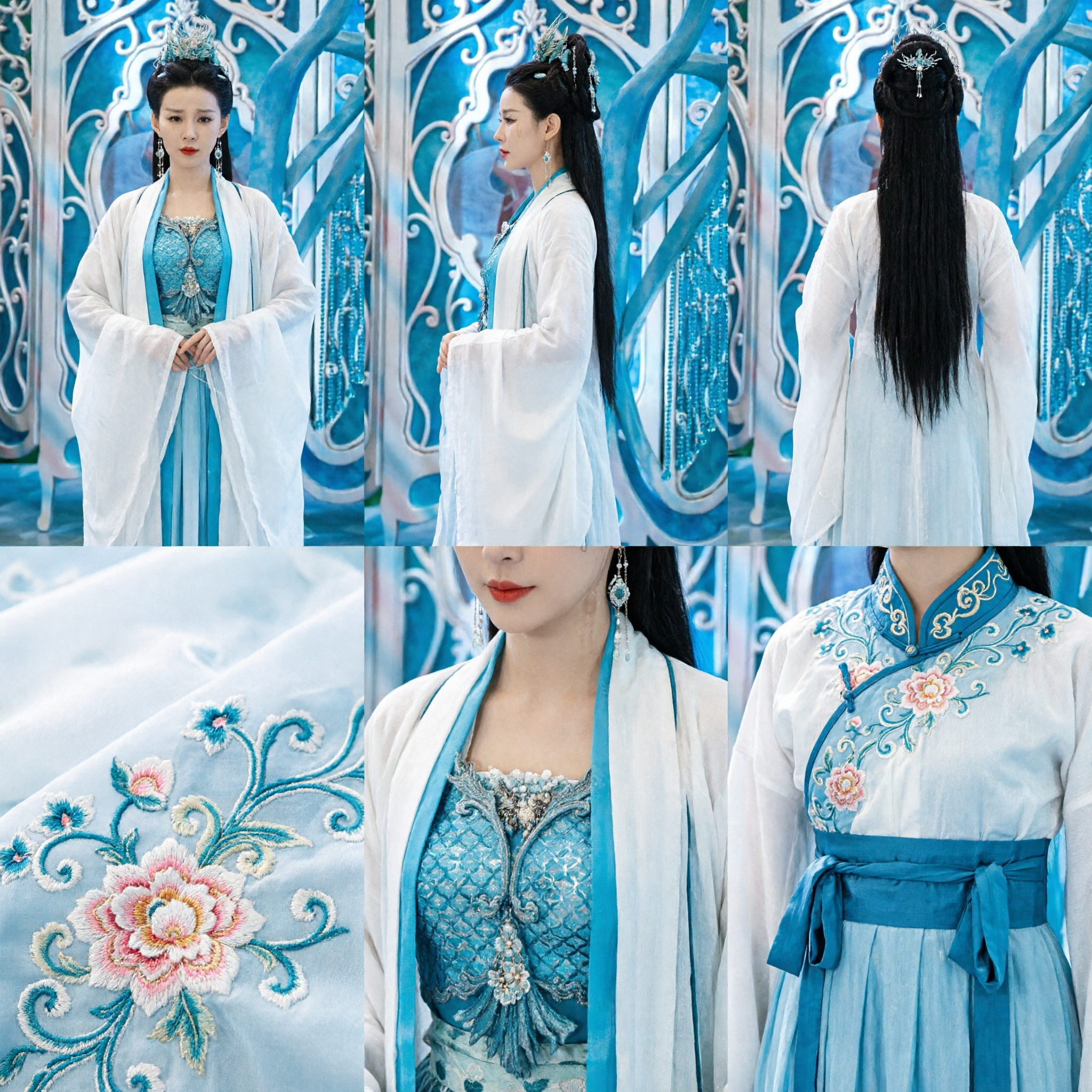 Exquisites Chinesisches Antikes Xianxia Fantasy Kostüm Blaues Meerjungfrauen-Prinzessinnenkleid für Damen Cosplay - Asian Costume