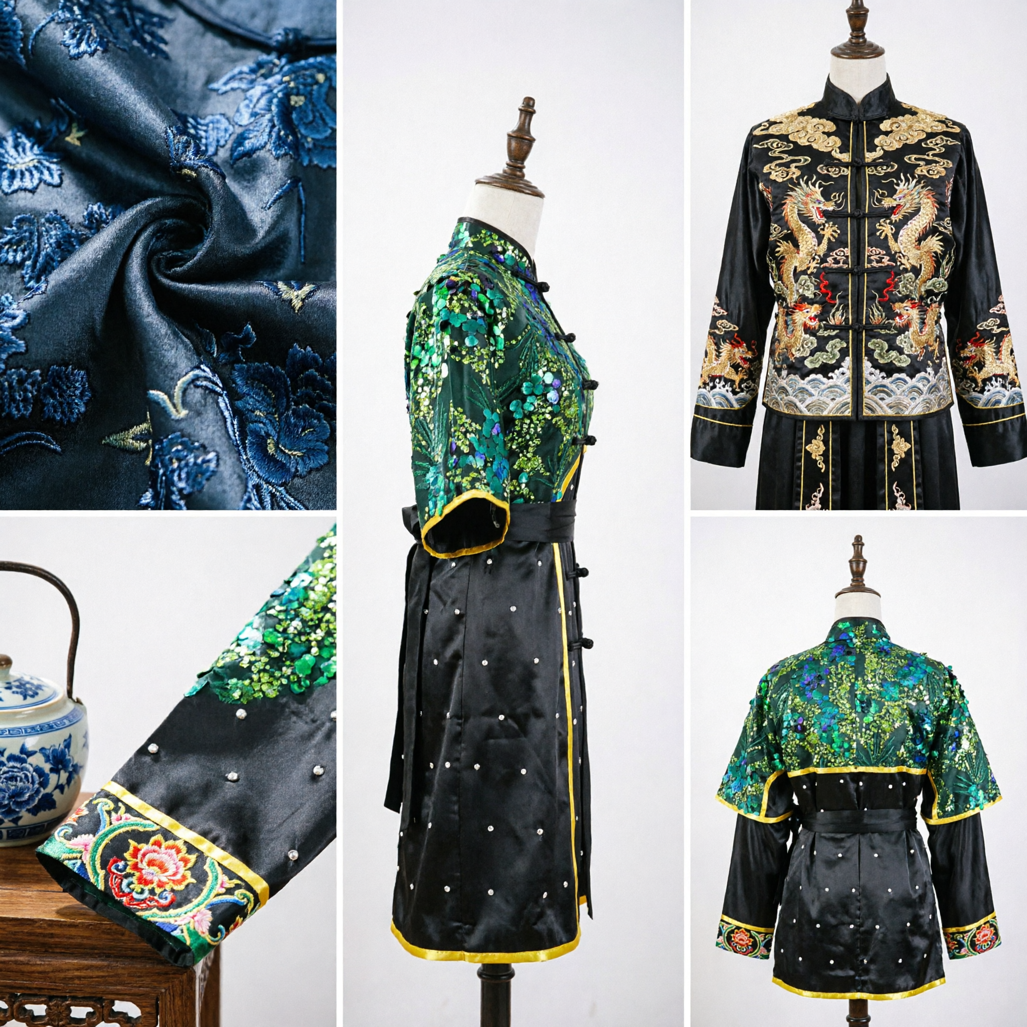 Herren Traditionelles Chinesisches Kung Fu Uniform Grün Pailletten Wushu Kampfkunst Auftrittskostüm Set - Asian Costume