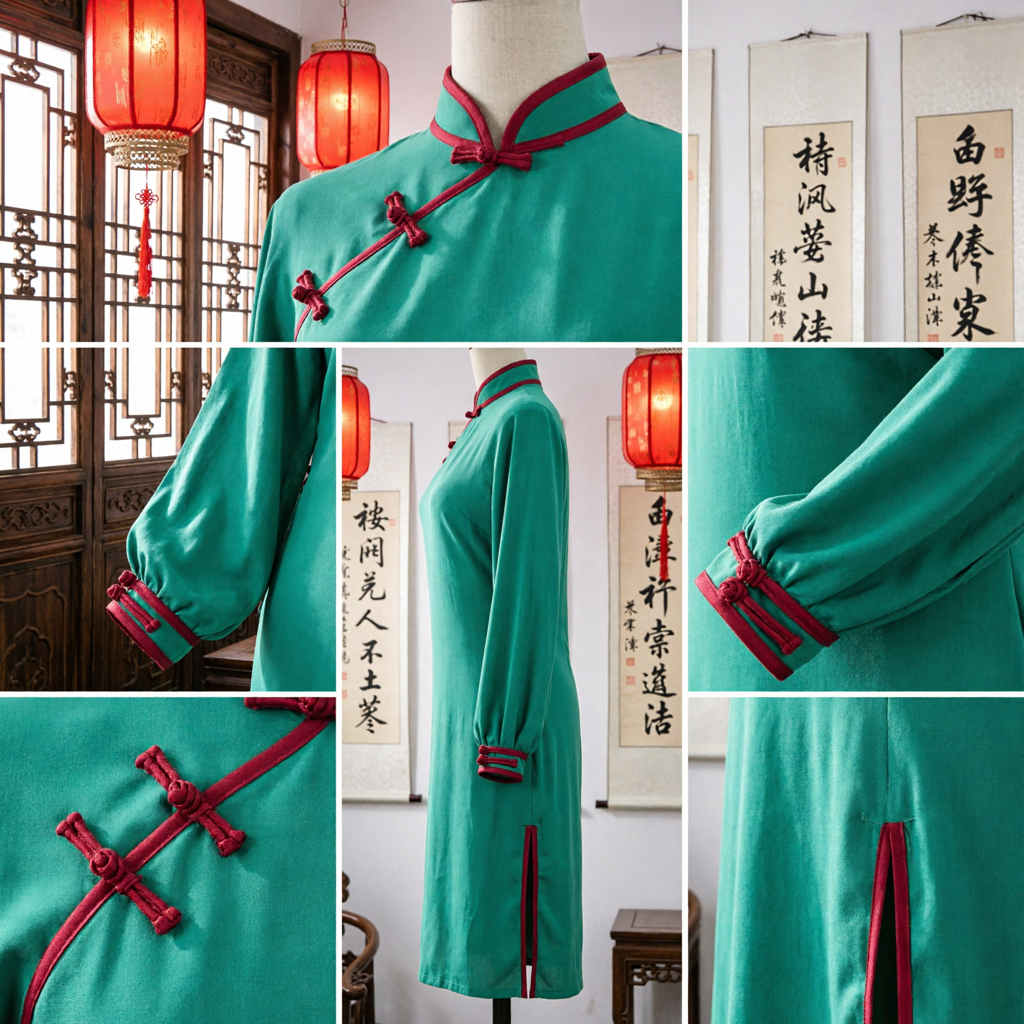 Uniforme Tradicional Chinês Kung Fu Verde Azulado Tang Suit com Gola Mandarim para Artes Marciais e Tai Chi - Asian Costume