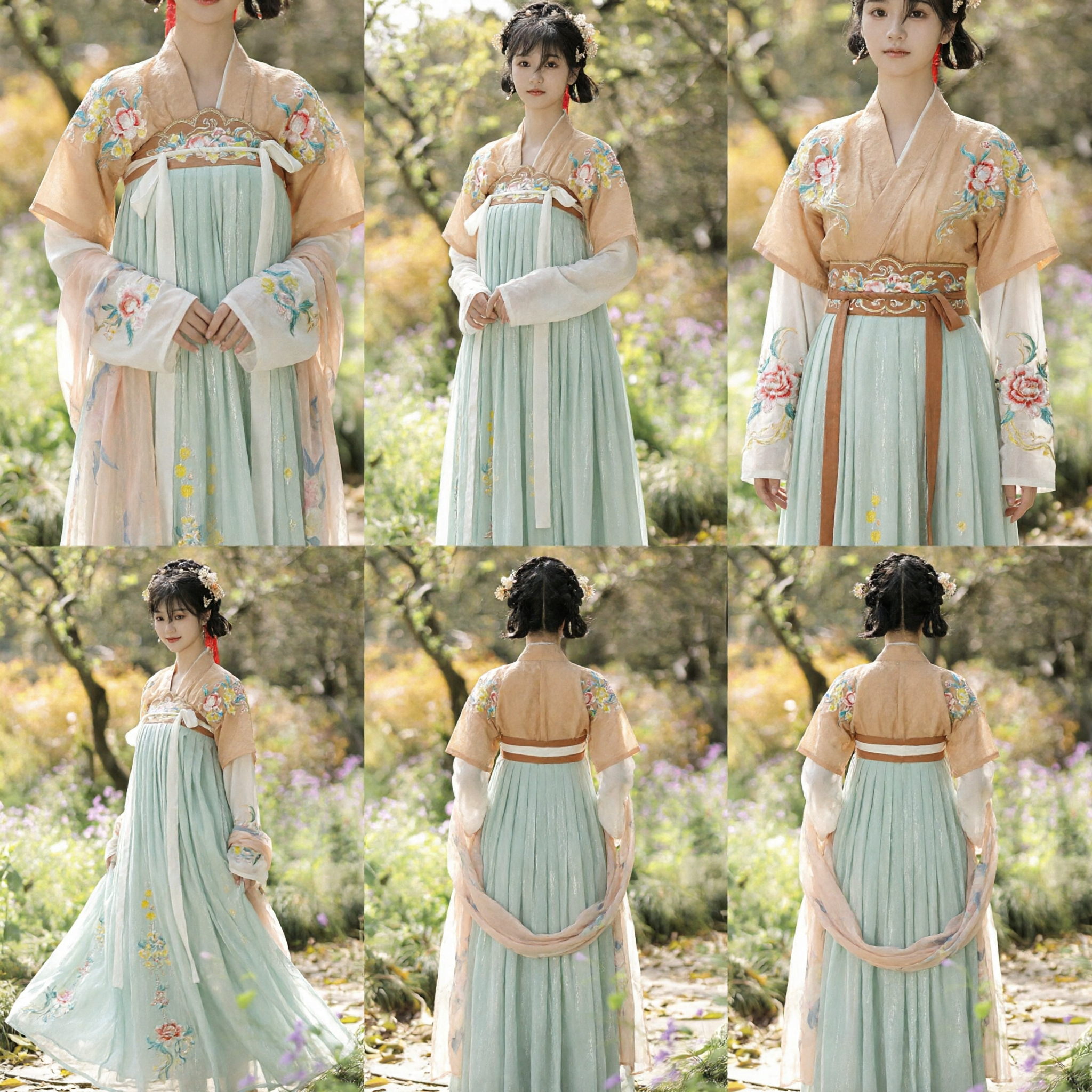 Elegancki zestaw Hanfu Ruqun w stylu dynastii Tang z kwiatowym haftem, tradycyjny chiński strój dla kobiet - Asian Costume